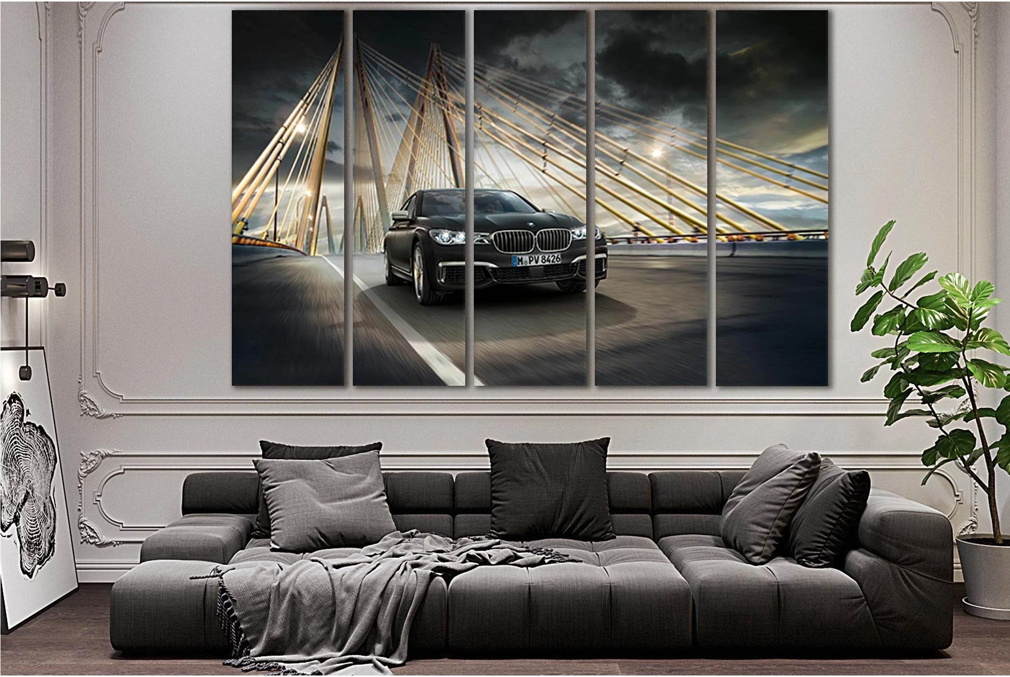 BMW On The Bridge №SL1138 Ready to Hang Canvas Print - Zellart Canvas Prints 0new, ALL_Products, Bridges Wall Art