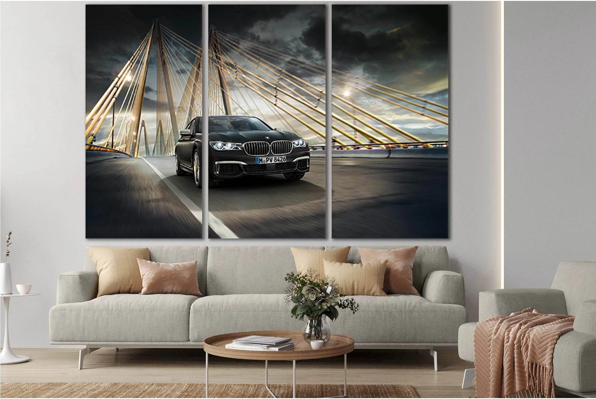 BMW On The Bridge №SL1138 Ready to Hang Canvas Print - Zellart Canvas Prints 0new, ALL_Products, Bridges Wall Art