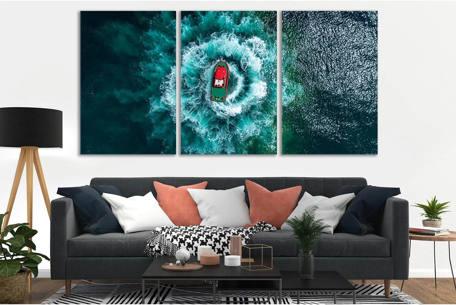 Boat At Sea Top View №SL151 Ready to Hang Canvas Print - Zellart Canvas Prints 0new, ALL_Products, Beach Ocean & Waves