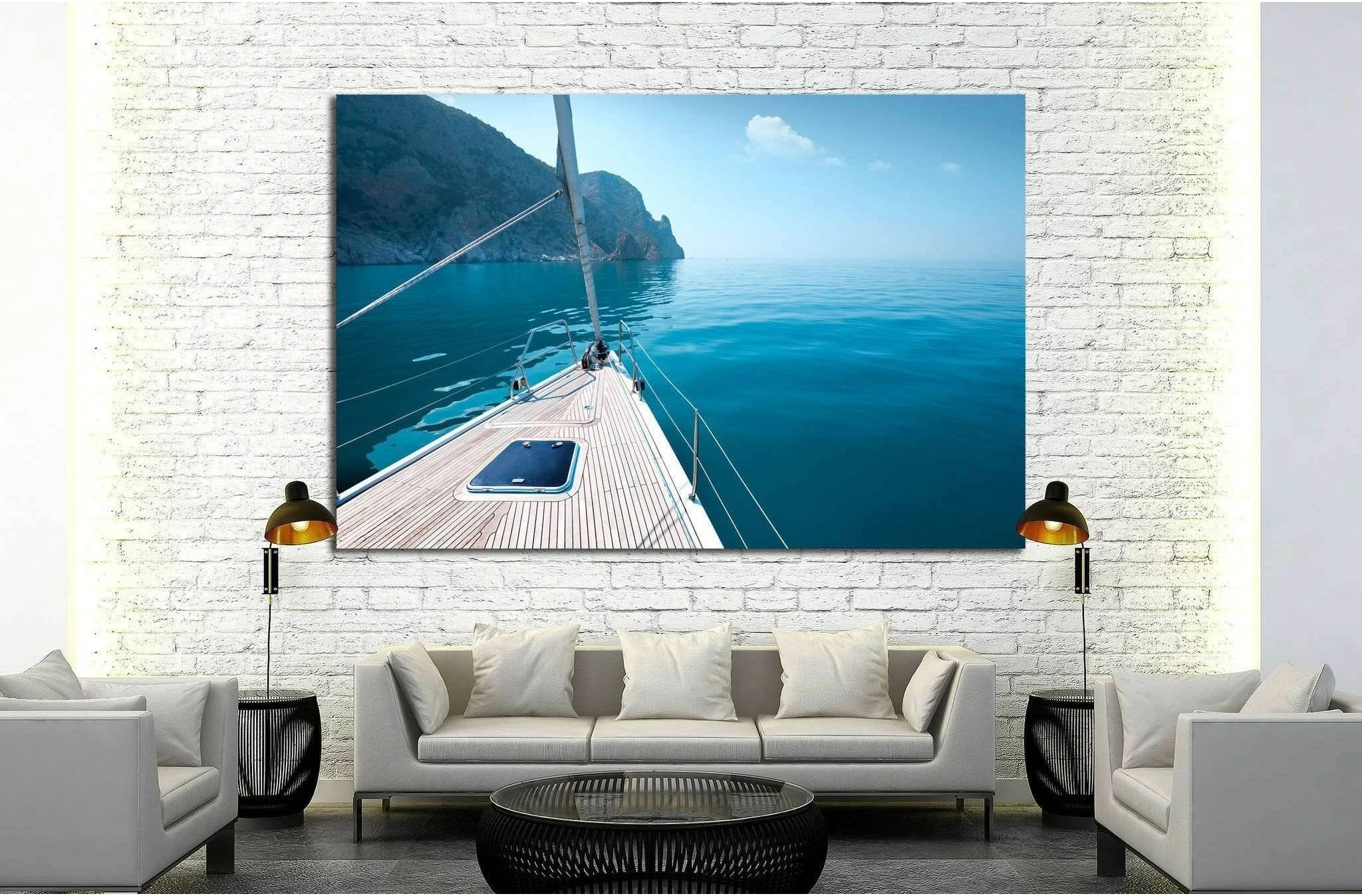 boat floats near the shore №1407 Ready to Hang Canvas Print - Zellart Canvas Prints ALL_Products, s-1407