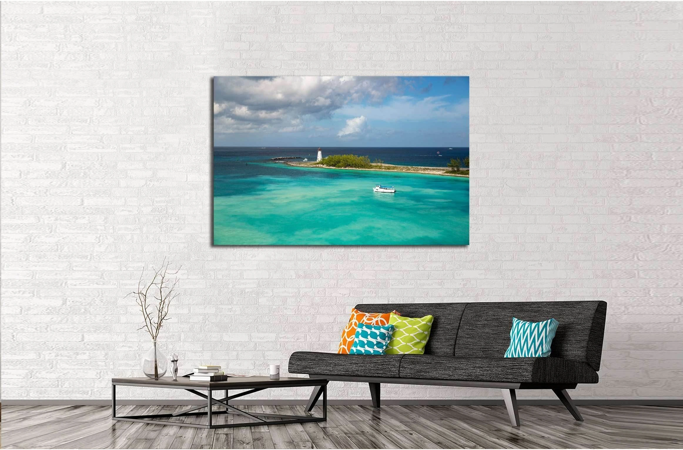 Boat. Lighthouse. Paradise Island. Nassau. Bahamas №3104 Ready to Hang Canvas Print - Zellart Canvas Prints ALL_Products, s-3104