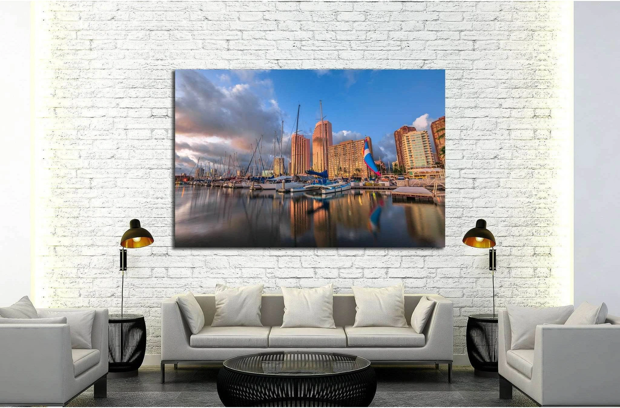 Boats and yachts, Ala Wai Harbor, Hawaii and Honolulu skyline №1731 Ready to Hang Canvas Print - Zellart Canvas Prints ALL_Products, s-1731