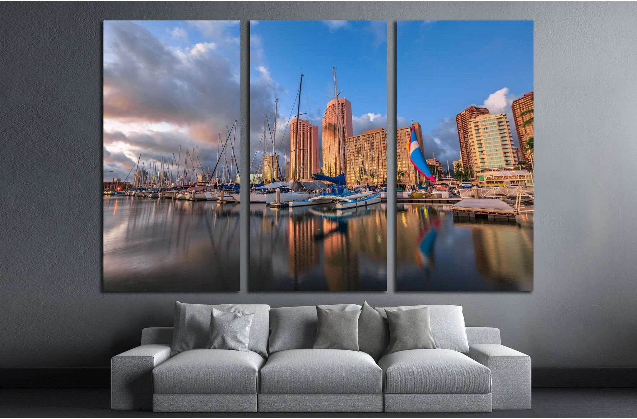 Boats and yachts, Ala Wai Harbor, Hawaii and Honolulu skyline №1731 Ready to Hang Canvas Print - Zellart Canvas Prints ALL_Products, s-1731