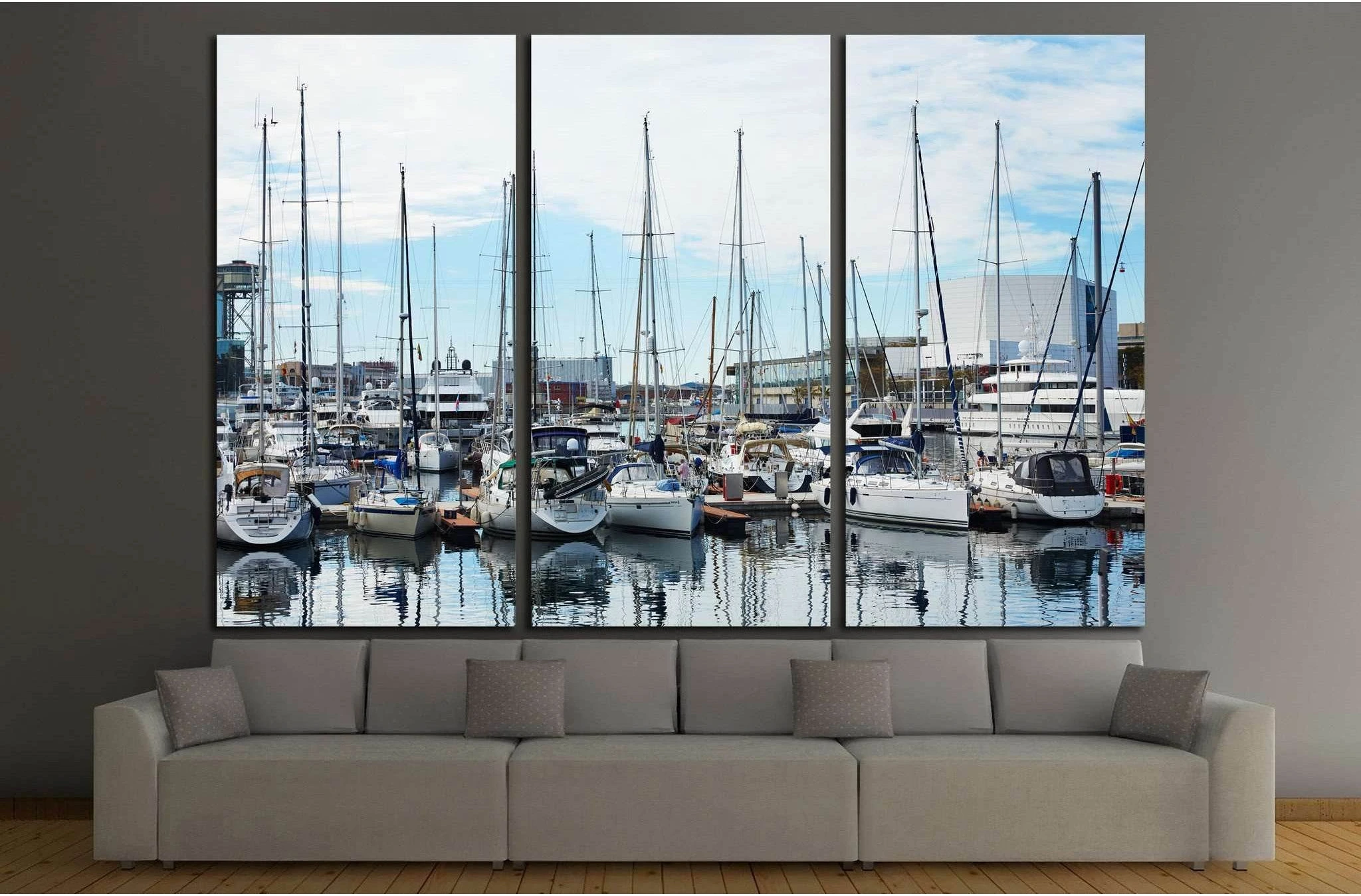 Boats at the pier in barselona №1303 Ready to Hang Canvas Print - Zellart Canvas Prints ALL_Products, s-1303
