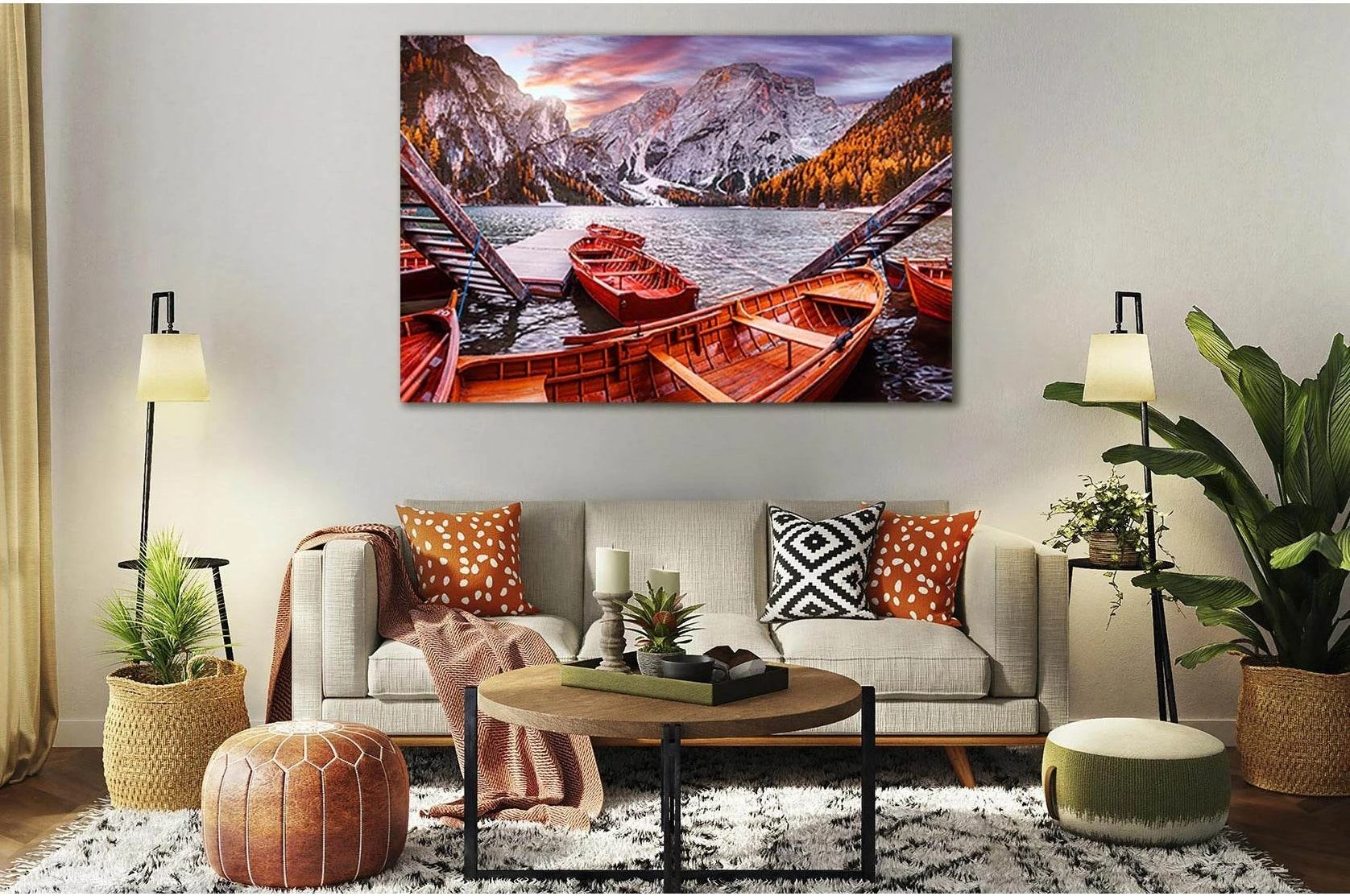 Boats On The Alpine Lake Braies №Sl18 Ready to Hang Canvas Print - Zellart Canvas Prints 0new, ALL_Products, Nature & Landscapes Canvas Print