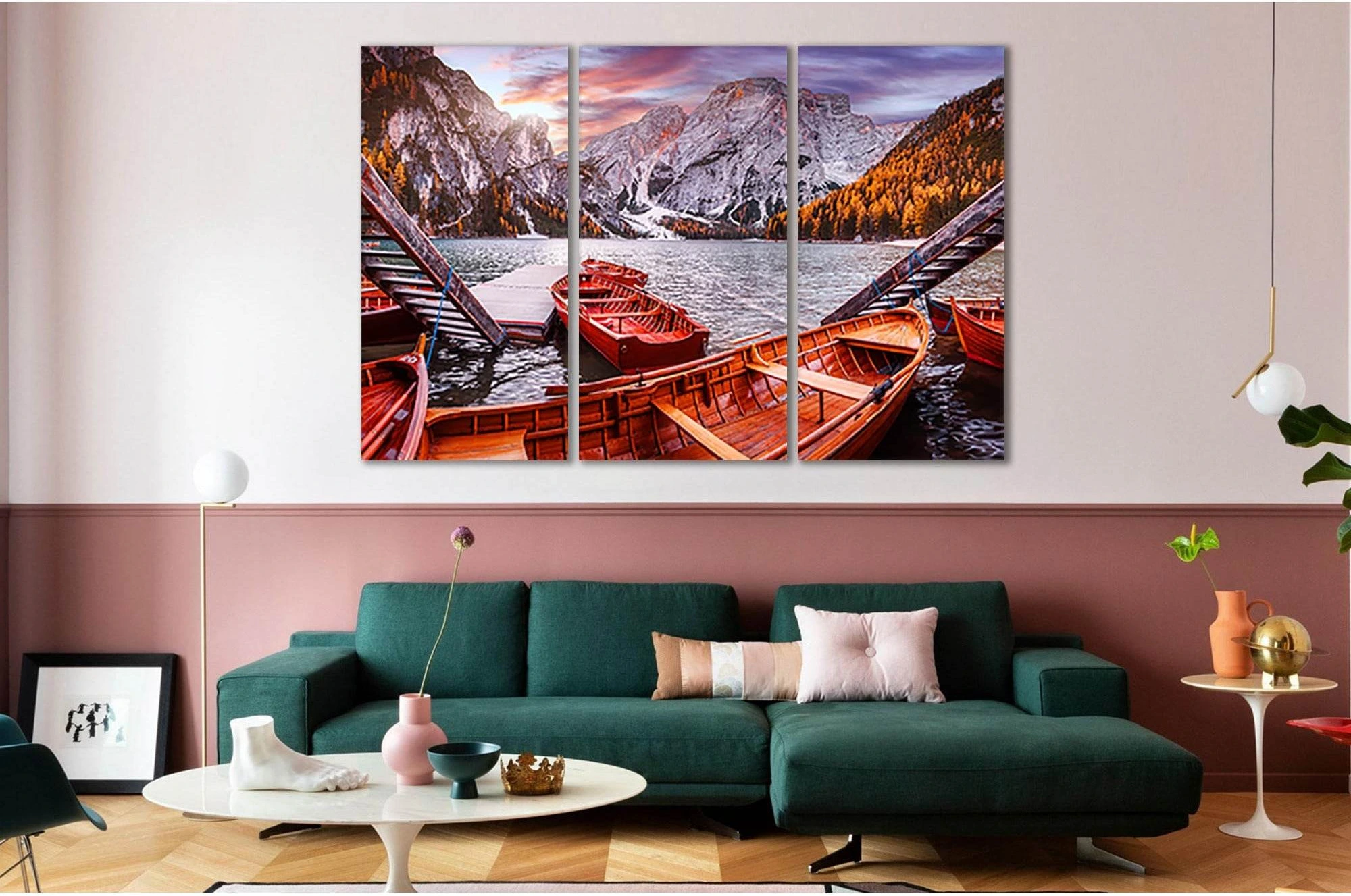 Boats On The Alpine Lake Braies №Sl18 Ready to Hang Canvas Print - Zellart Canvas Prints 0new, ALL_Products, Nature & Landscapes Canvas Print