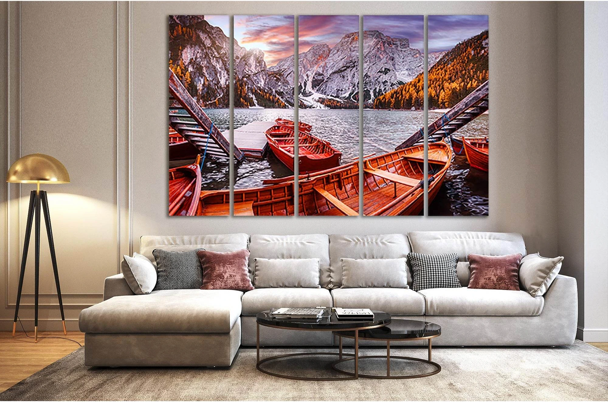 Boats On The Alpine Lake Braies №Sl18 Ready to Hang Canvas Print - Zellart Canvas Prints 0new, ALL_Products, Nature & Landscapes Canvas Print