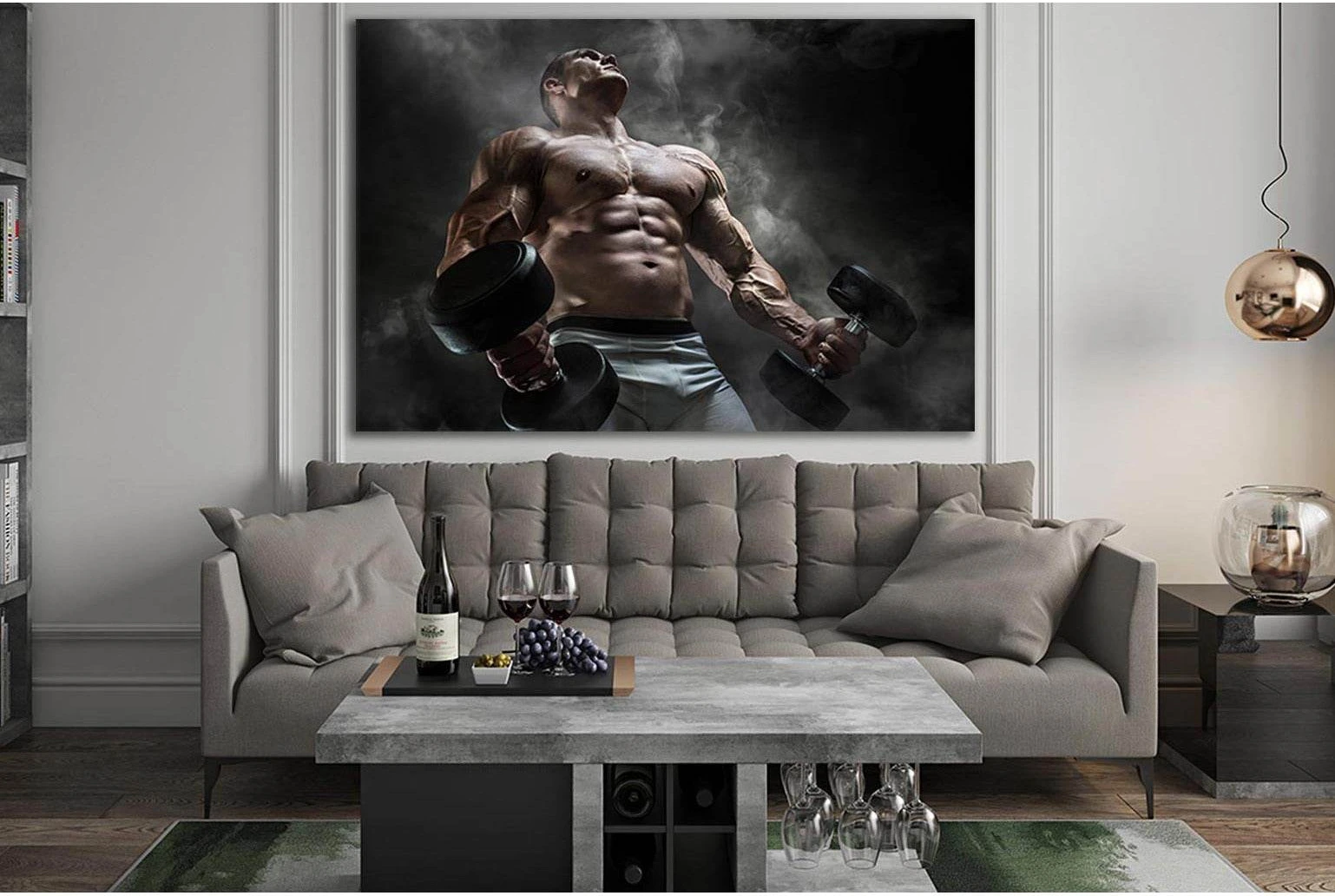 Bodybuilding Man With Dumbbells №SL899 Ready to Hang Canvas Print - Zellart Canvas Prints 0new, ALL_Products, Sports & Motivation