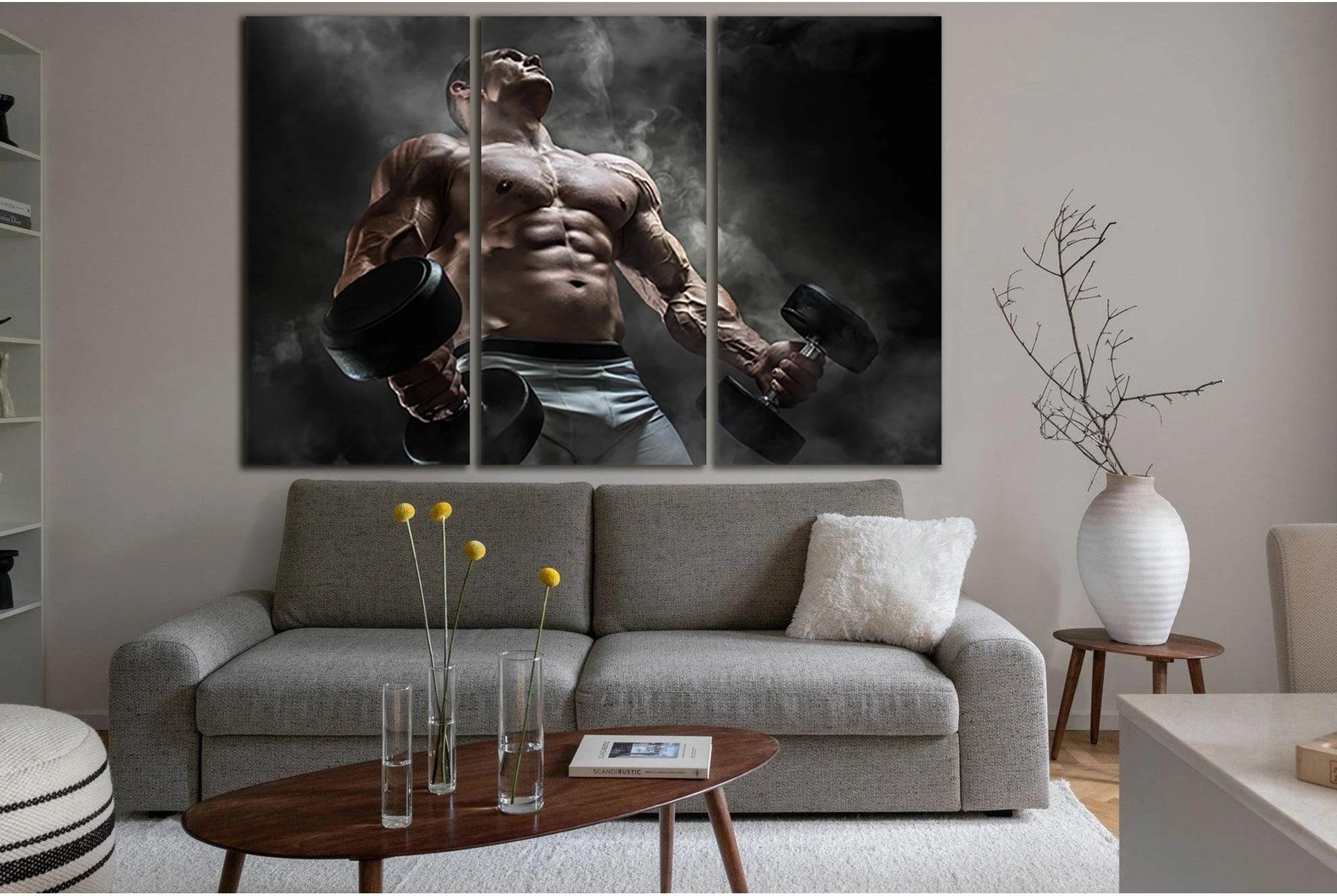 Bodybuilding Man With Dumbbells №SL899 Ready to Hang Canvas Print - Zellart Canvas Prints 0new, ALL_Products, Sports & Motivation