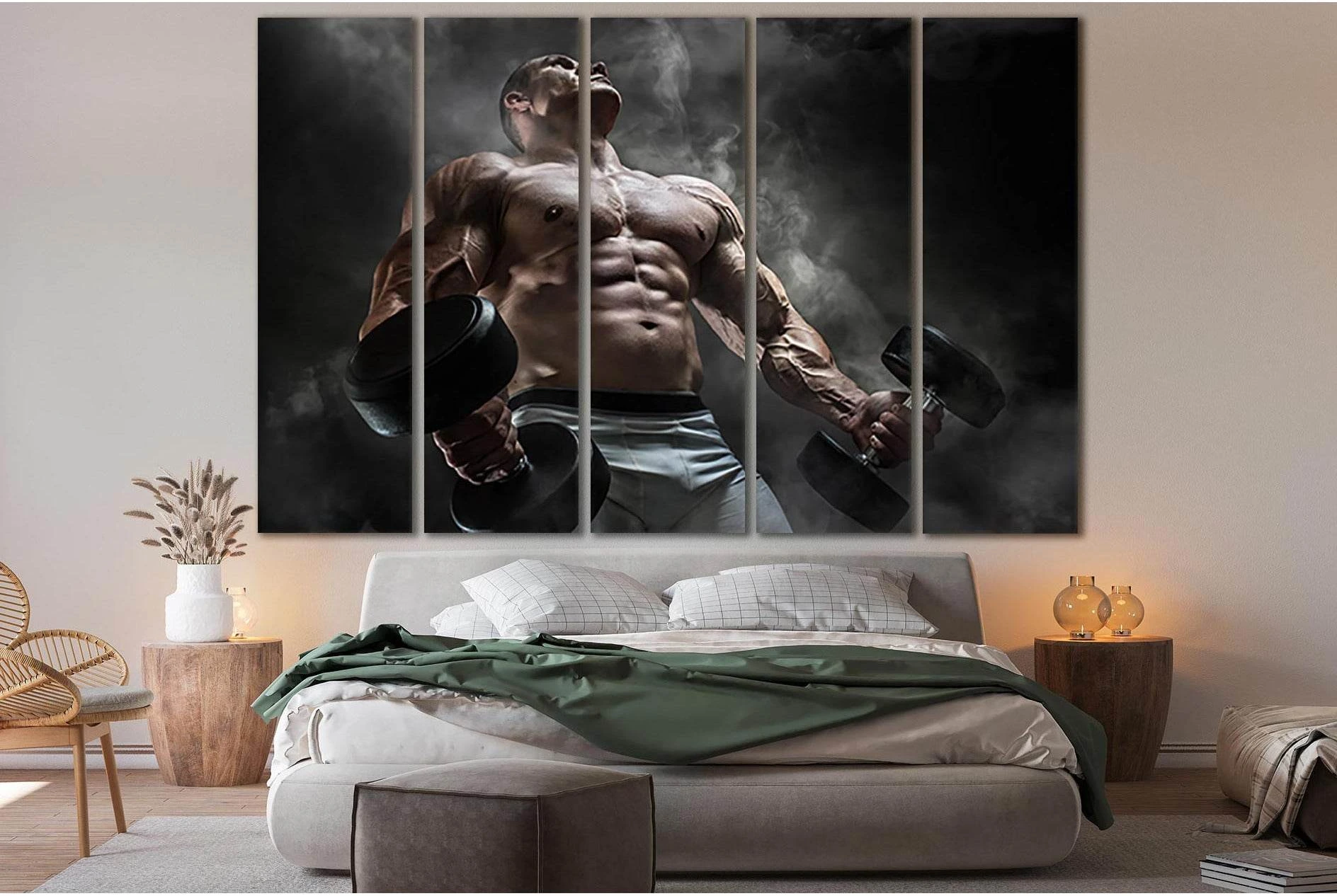 Bodybuilding Man With Dumbbells №SL899 Ready to Hang Canvas Print - Zellart Canvas Prints 0new, ALL_Products, Sports & Motivation