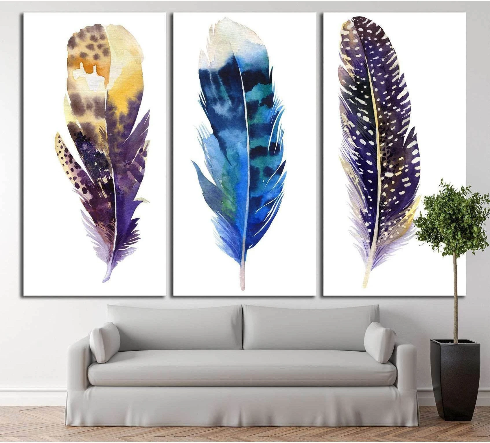 Boho feather set №733 Gallery Wrapped Canvas Art - Zellart Canvas Prints ALL_Products, s-733