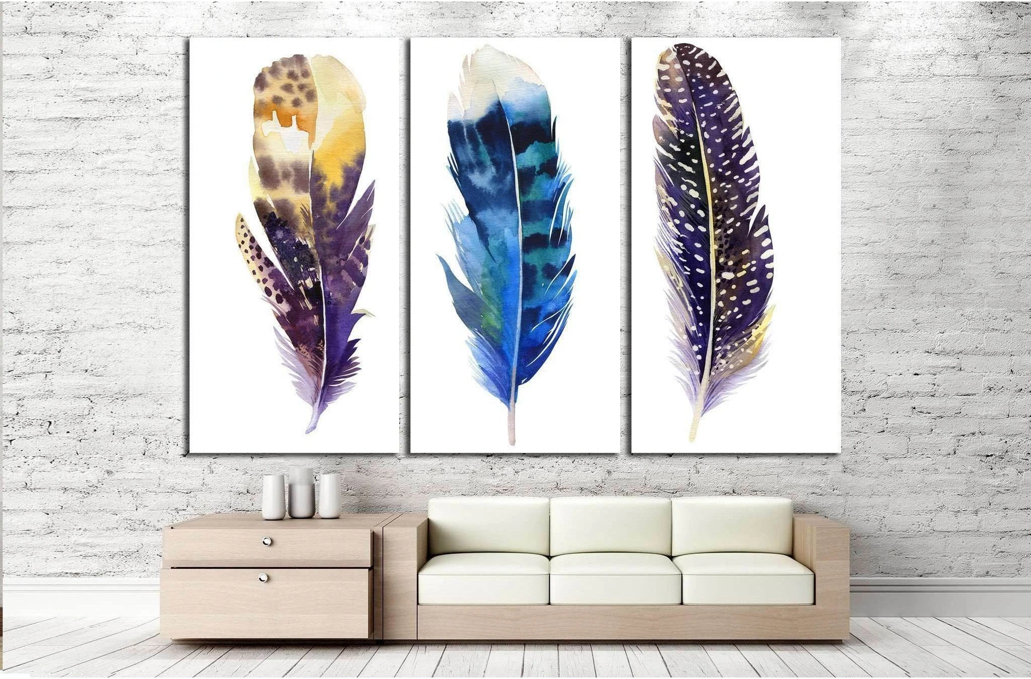Boho feather set №733 Gallery Wrapped Canvas Art - Zellart Canvas Prints ALL_Products, s-733