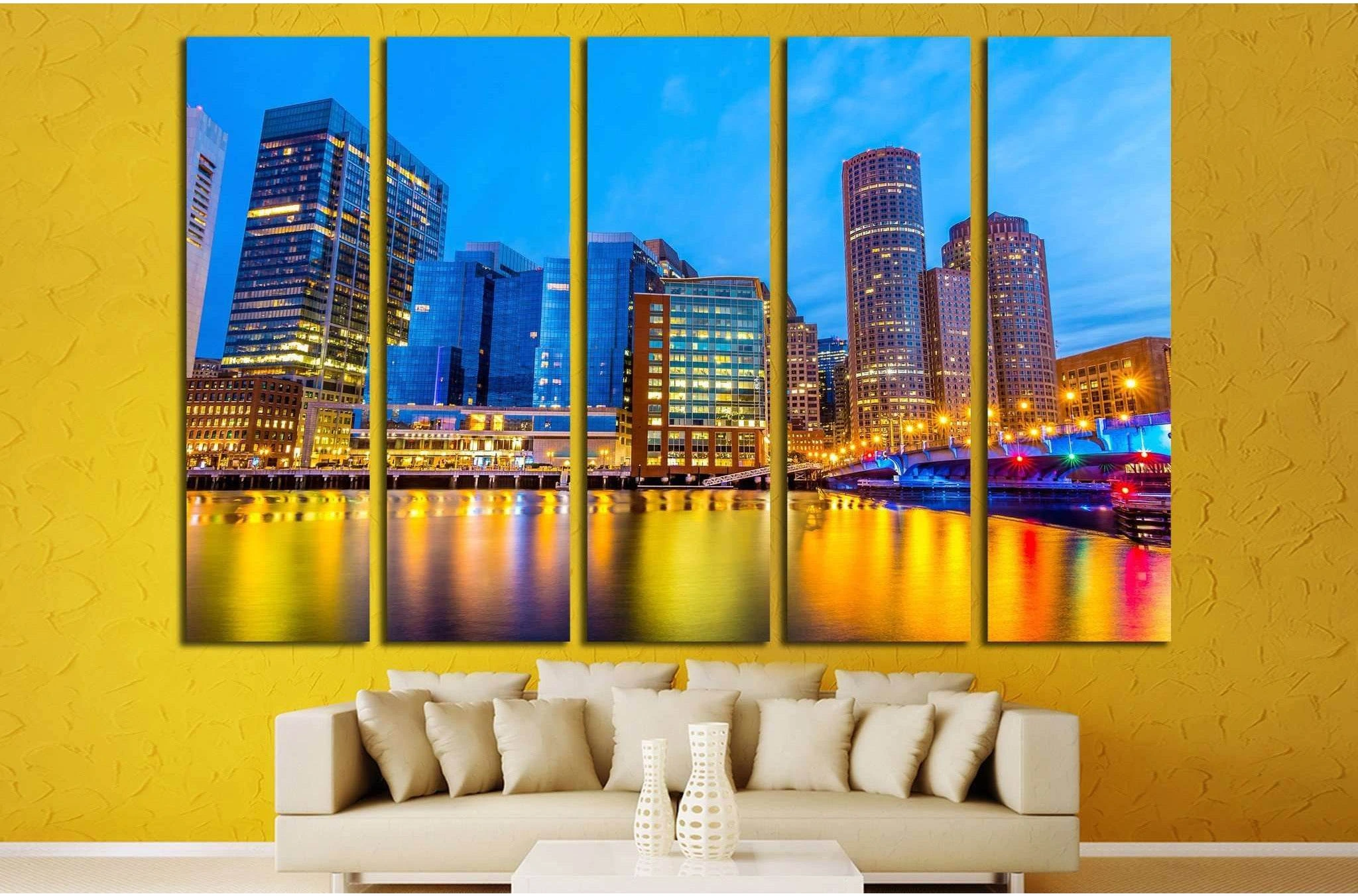 Boston Harbor and Financial District at twilight in Boston, Massachusetts №1684 Ready to Hang Canvas Print - Zellart Canvas Prints ALL_Products, s-1684