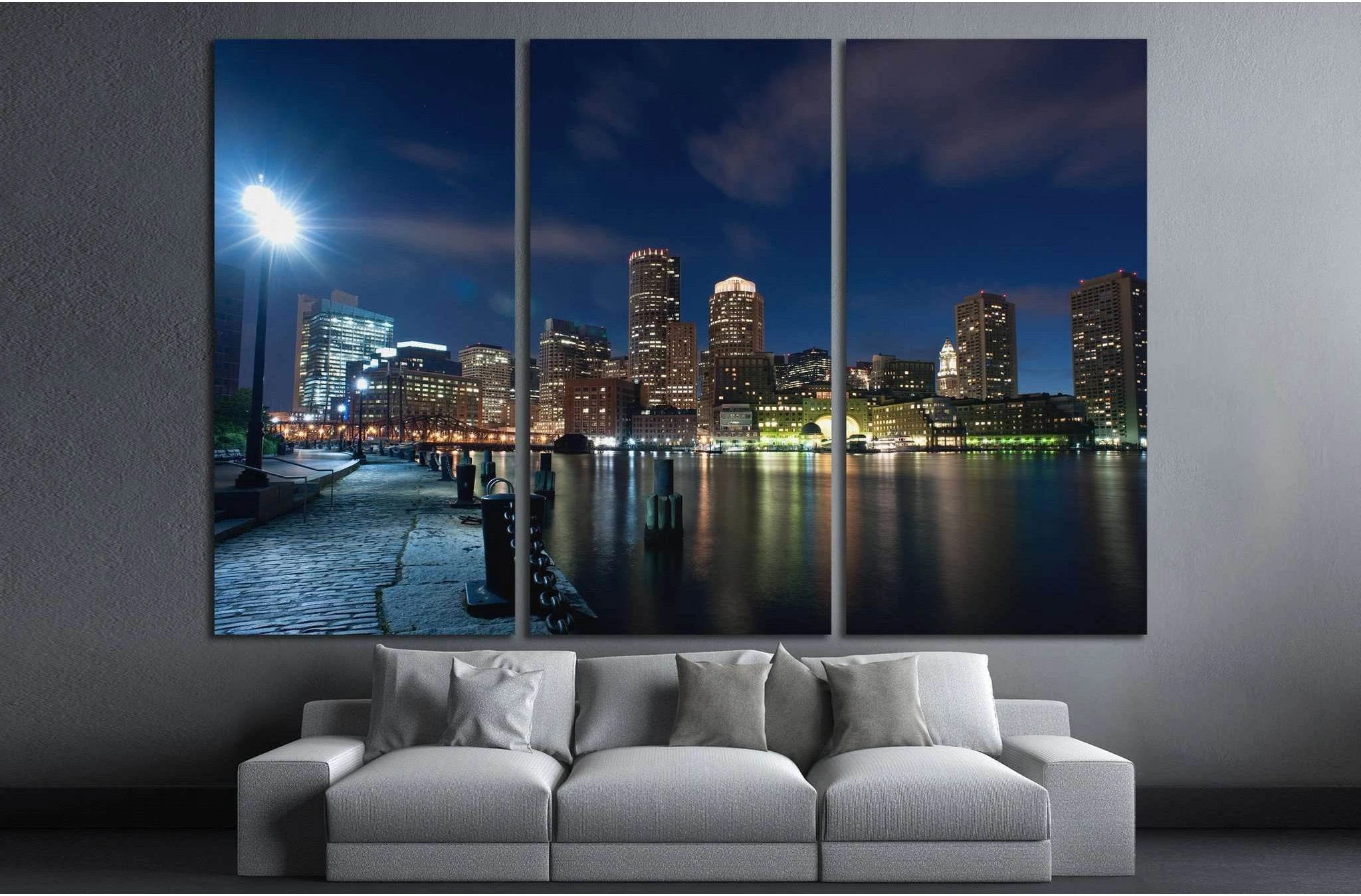Boston's waterfront area at night №1140 Ready to Hang Canvas Print - Zellart Canvas Prints ALL_Products, s-1140