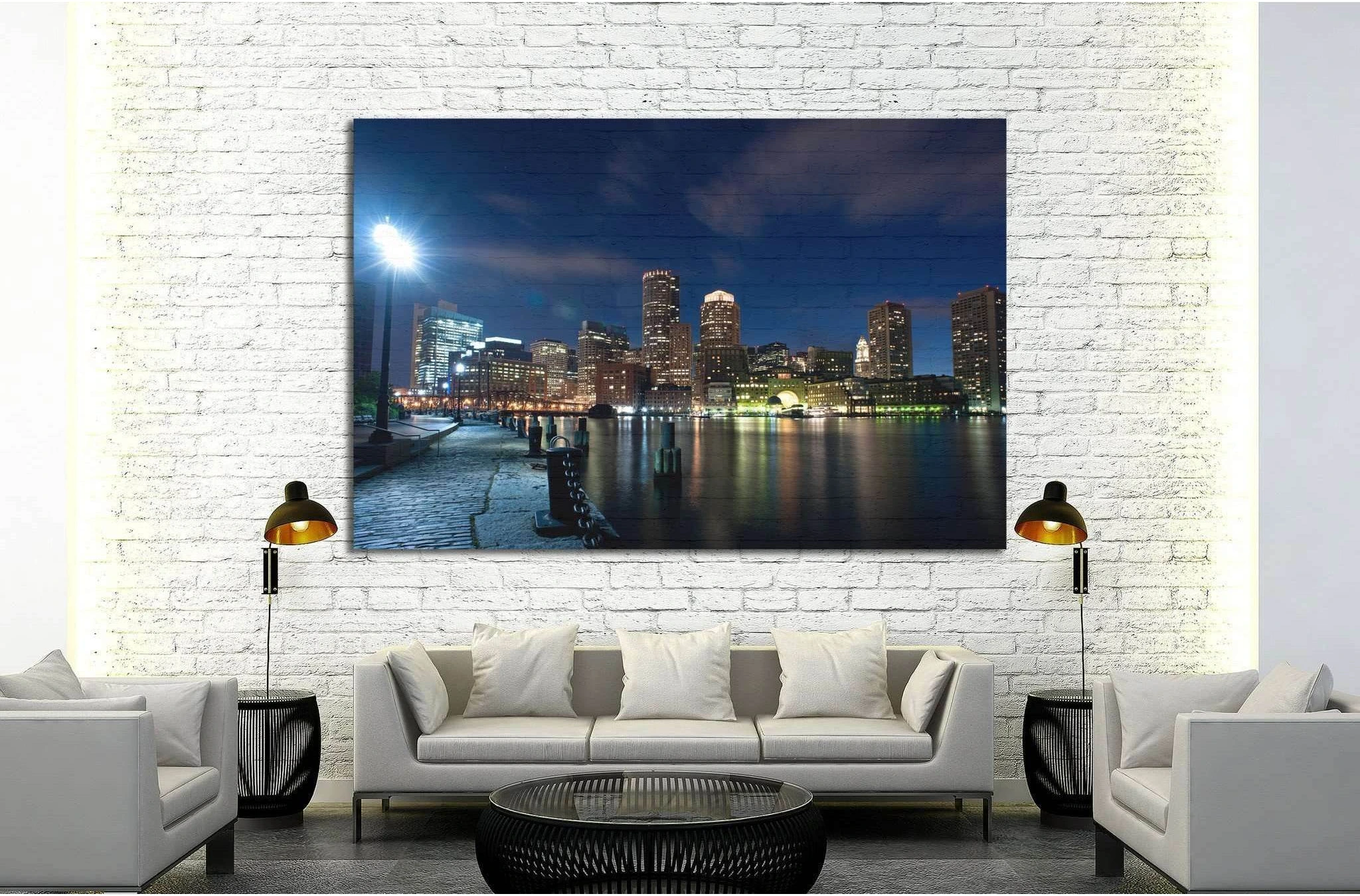 Boston's waterfront area at night №1140 Ready to Hang Canvas Print - Zellart Canvas Prints ALL_Products, s-1140