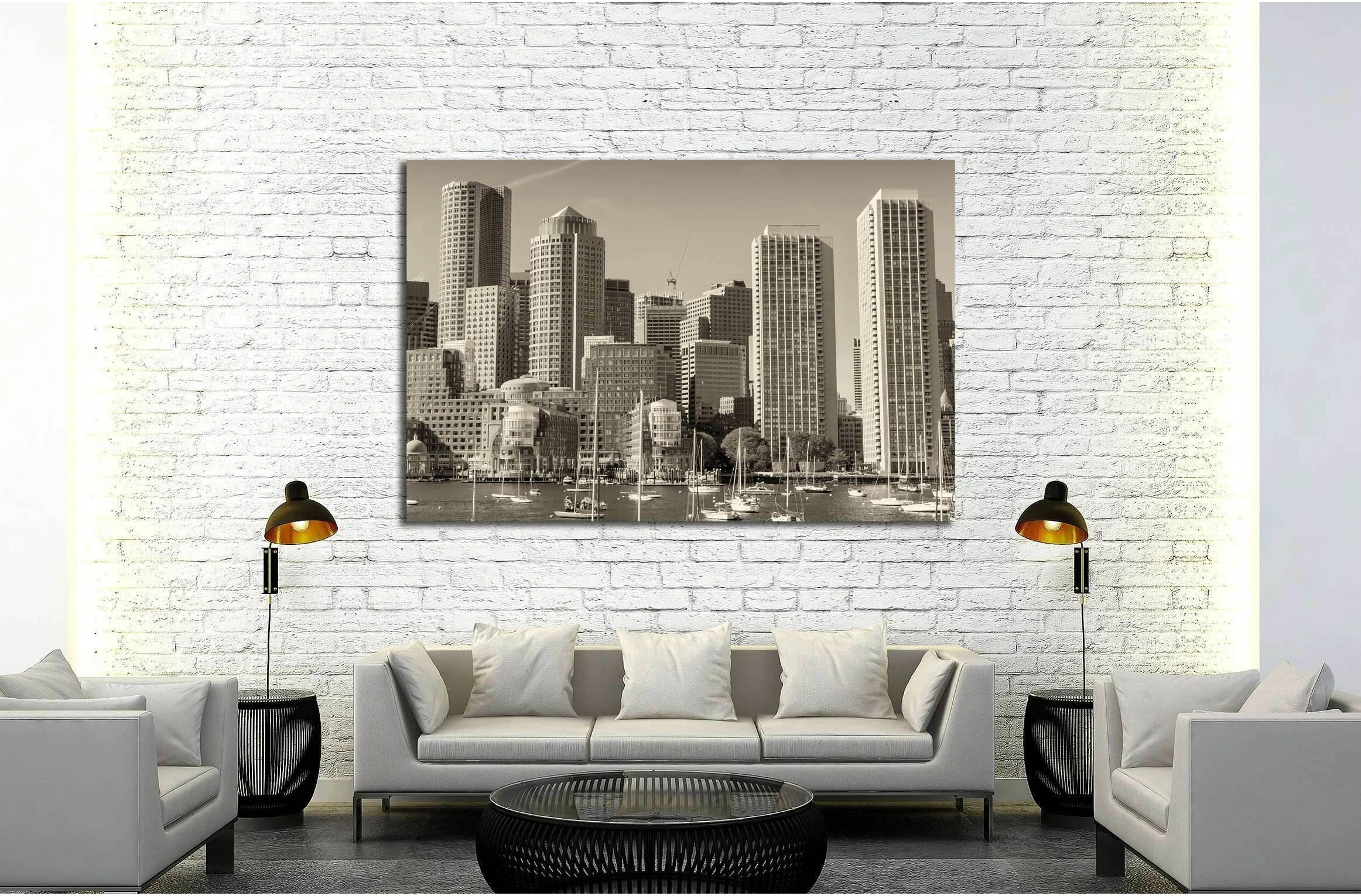 Boston skyline from the sea №2204 Ready to Hang Canvas Print - Zellart Canvas Prints ALL_Products, s-2204
