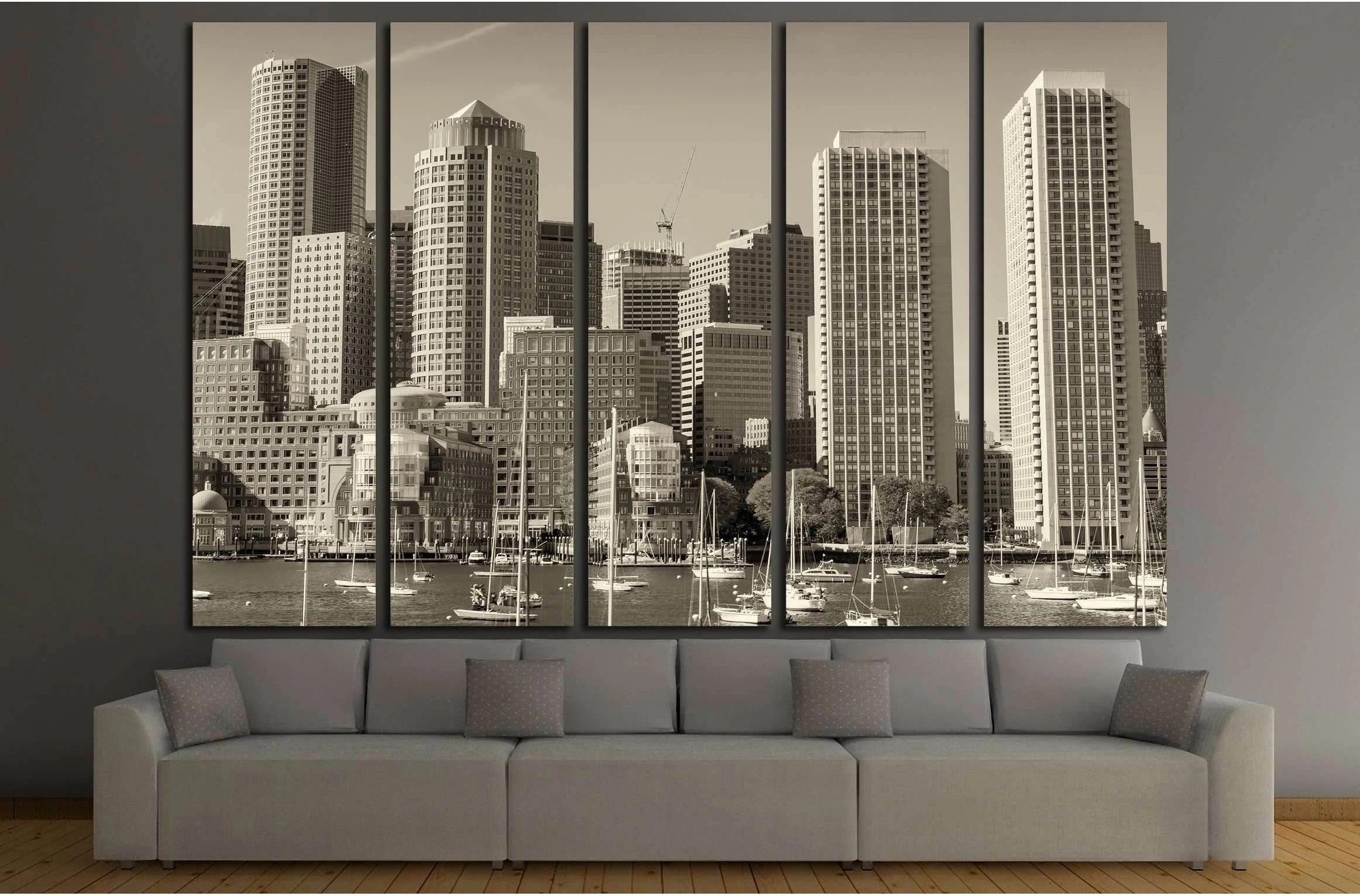 Boston skyline from the sea №2204 Ready to Hang Canvas Print - Zellart Canvas Prints ALL_Products, s-2204