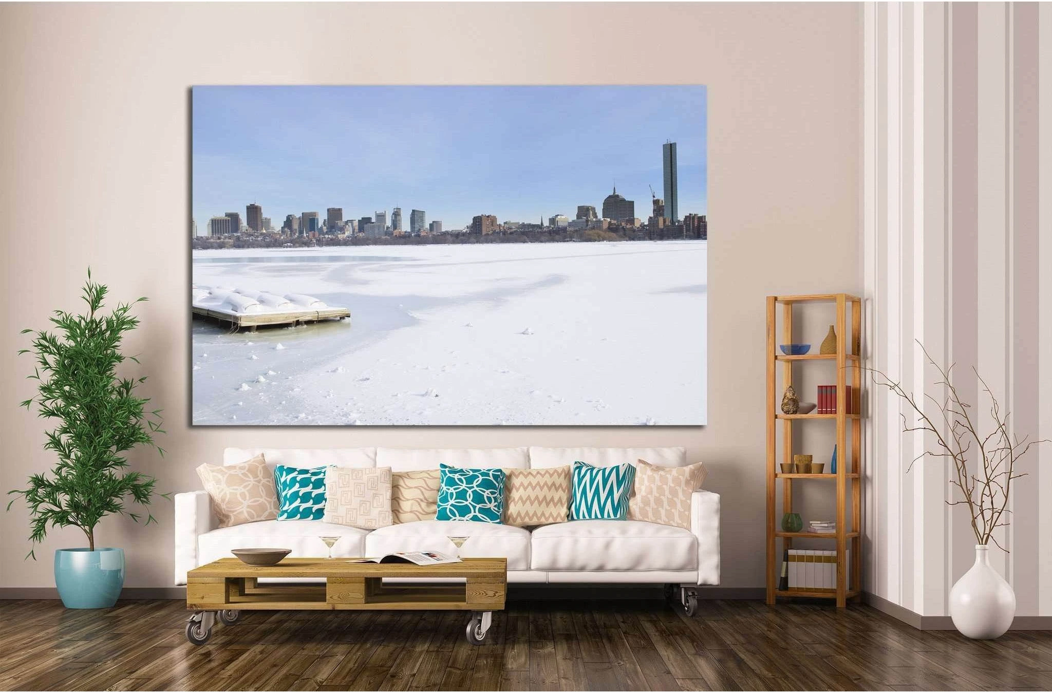 boston skyline in the winter №1127 Ready to Hang Canvas Print - Zellart Canvas Prints ALL_Products, s-11