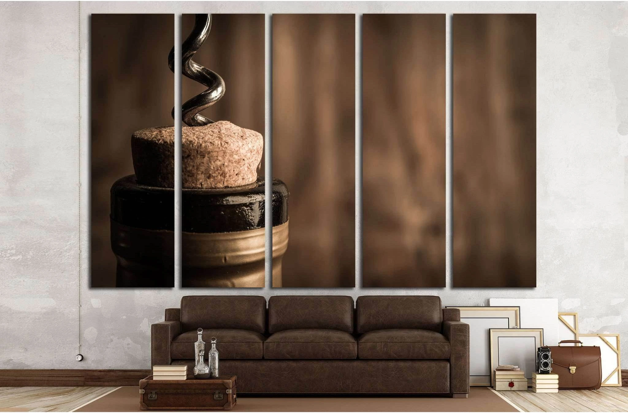Bottle of wine with corkscrew on wooden background №1922 Ready to Hang Canvas Print - Zellart Canvas Prints ALL_Products, s-1922