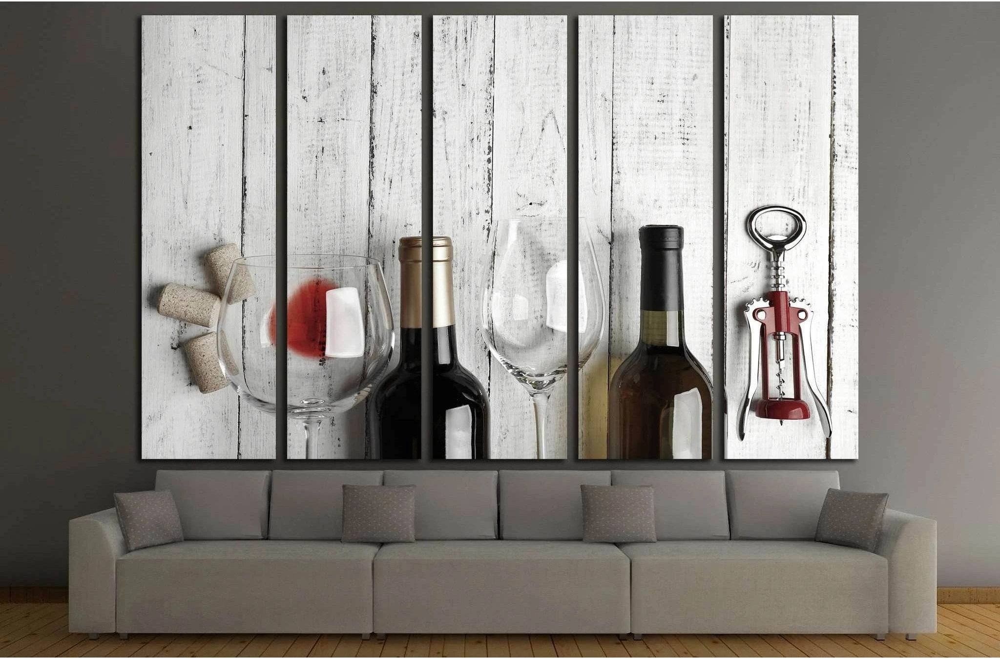 Bottles of wine, glass and corkscrew on wooden table №1919 Ready to Hang Canvas Print - Zellart Canvas Prints ALL_Products, s-1919