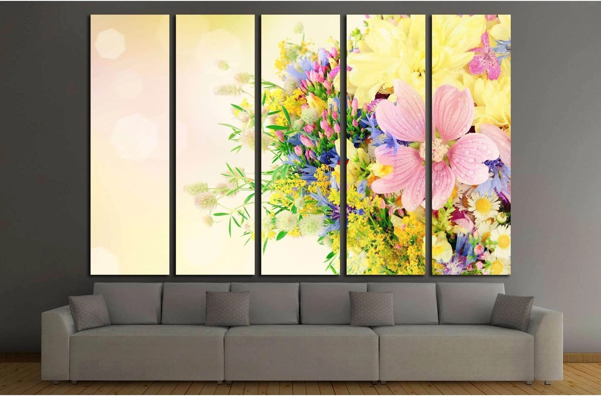 Bouquet of summer flowers with bokeh №1340 Ready to Hang Canvas Print - Zellart Canvas Prints ALL_Products, s-1340