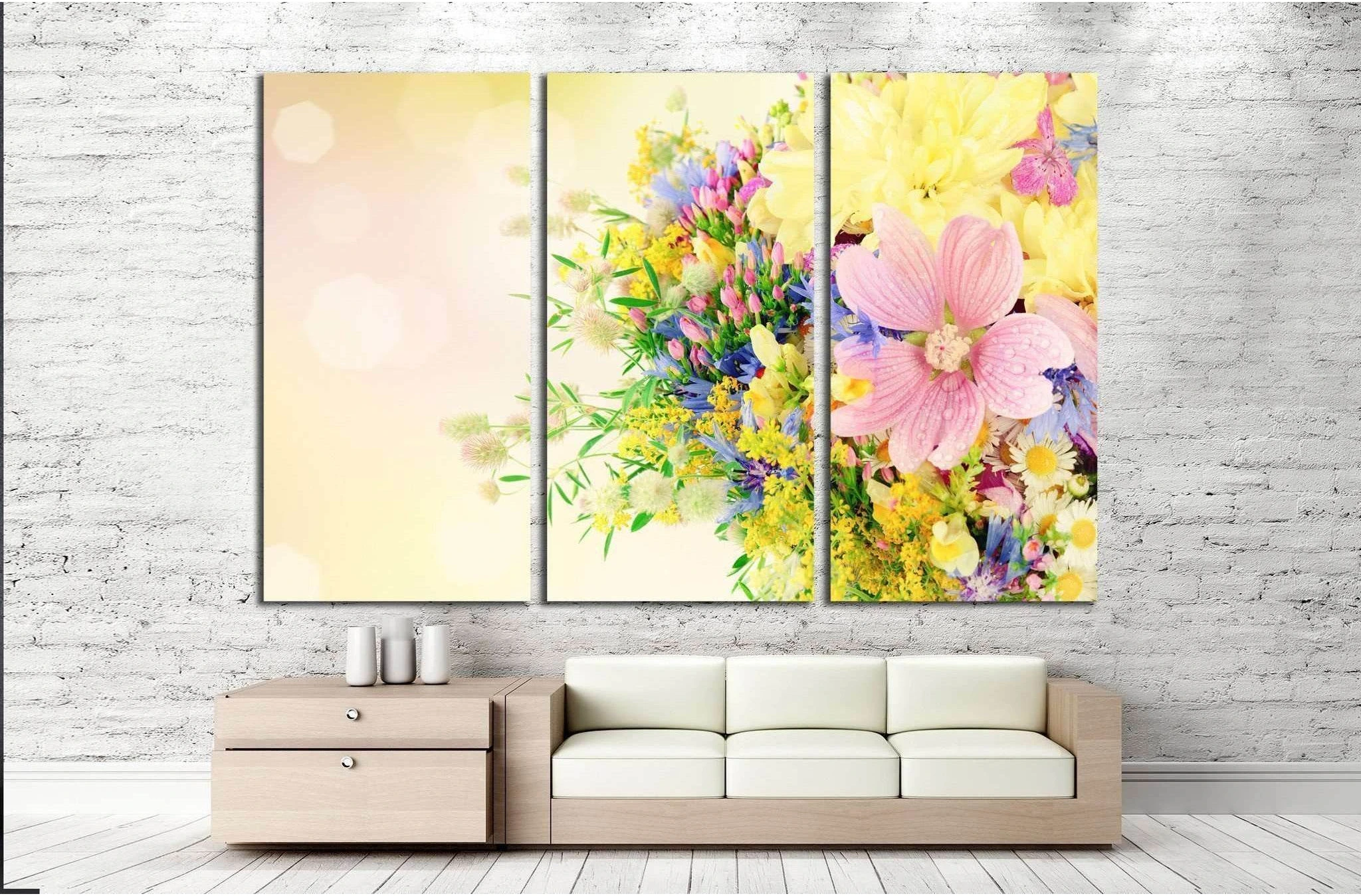 Bouquet of summer flowers with bokeh №1340 Ready to Hang Canvas Print - Zellart Canvas Prints ALL_Products, s-1340