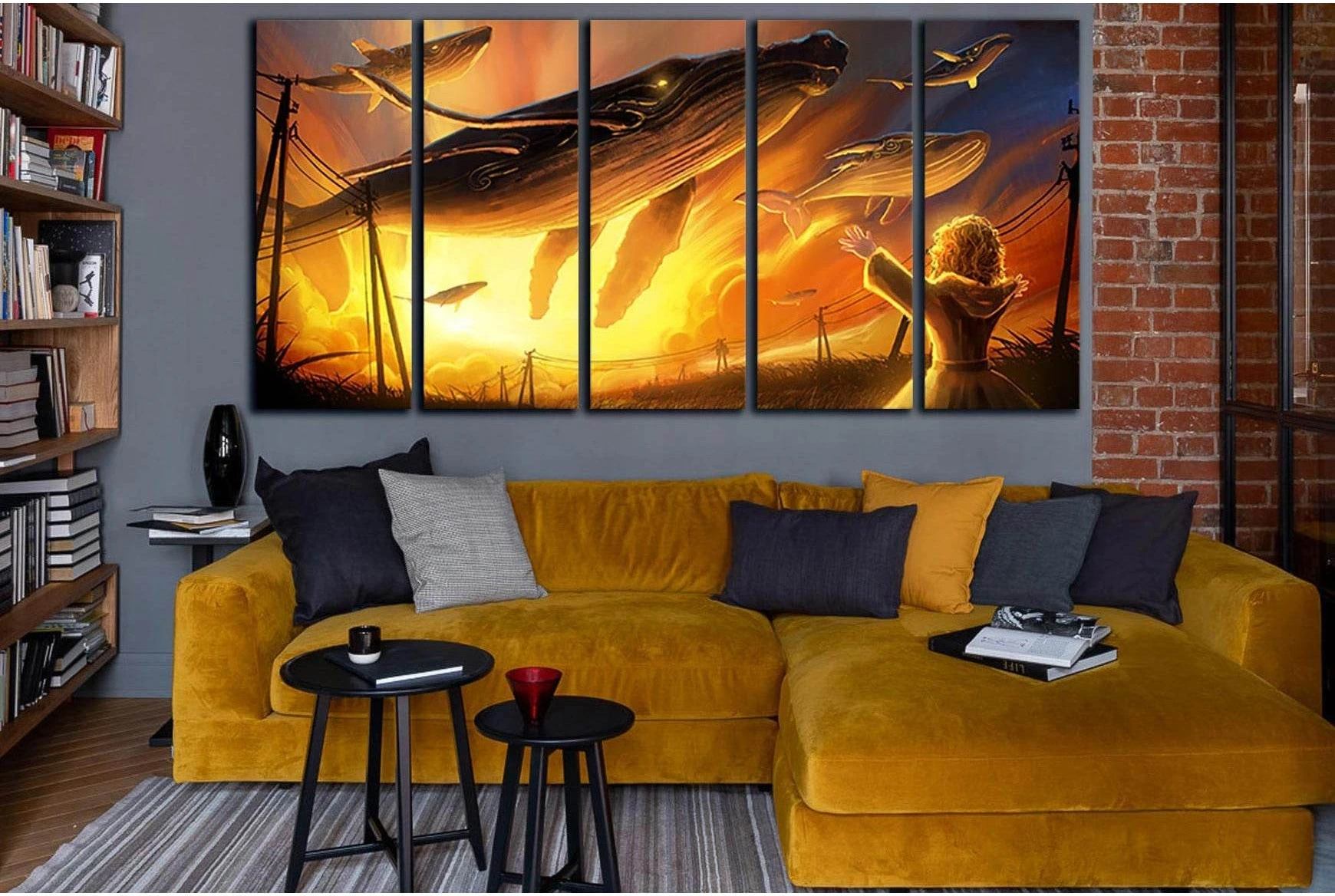 Boy And Huge Air Magic Whales №SL1247 Ready to Hang Canvas Print - Zellart Canvas Prints 0new, ALL_Products, Fantasy And Sci Fi Wall Art, Whale