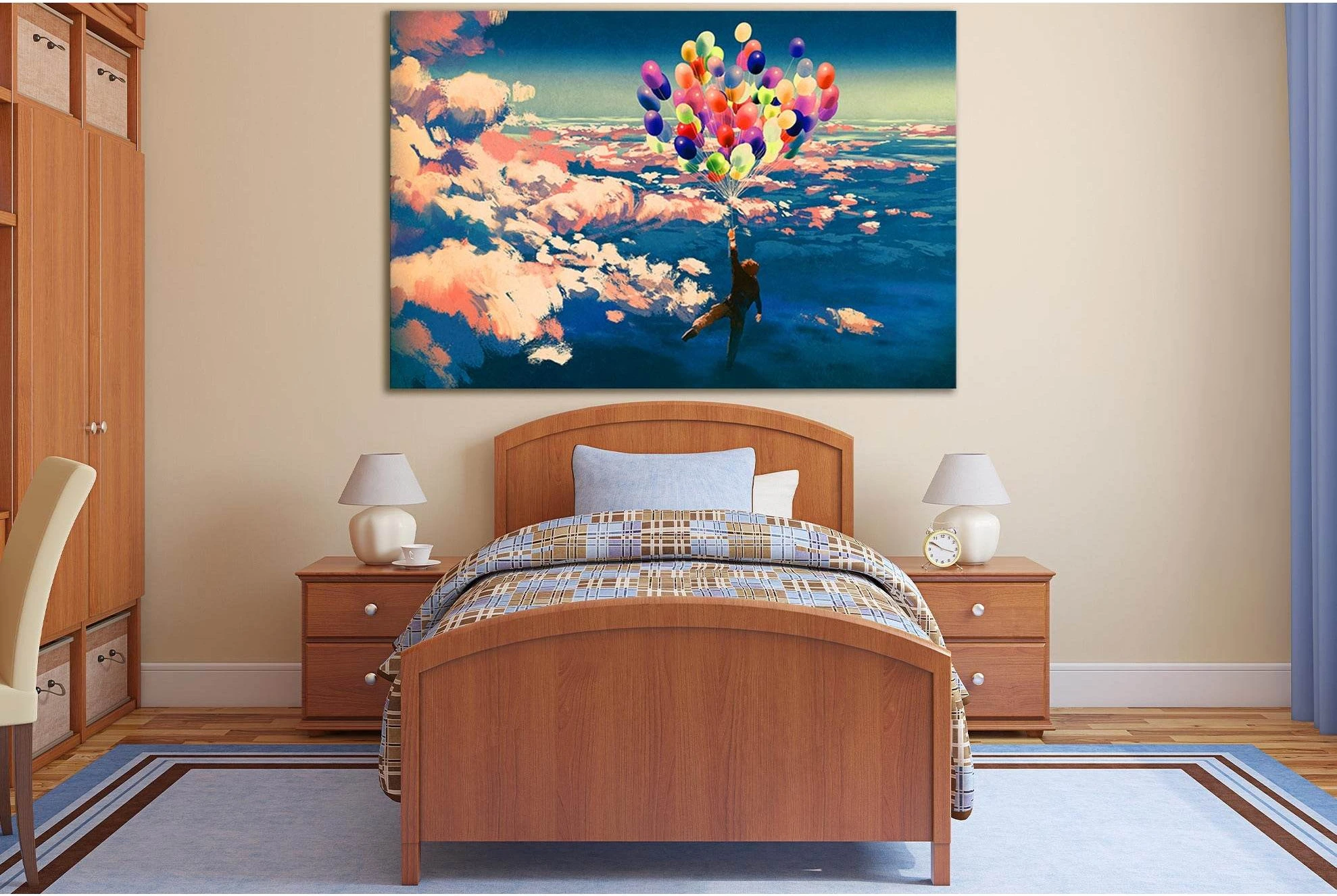 Boy With Colorful Air Balloons №SL1259 Ready to Hang Canvas Print - Zellart Canvas Prints 0new, ALL_Products, Fantasy And Sci Fi Wall Art