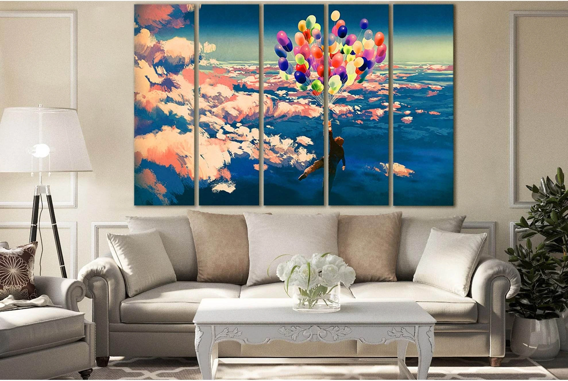 Boy With Colorful Air Balloons №SL1259 Ready to Hang Canvas Print - Zellart Canvas Prints 0new, ALL_Products, Fantasy And Sci Fi Wall Art