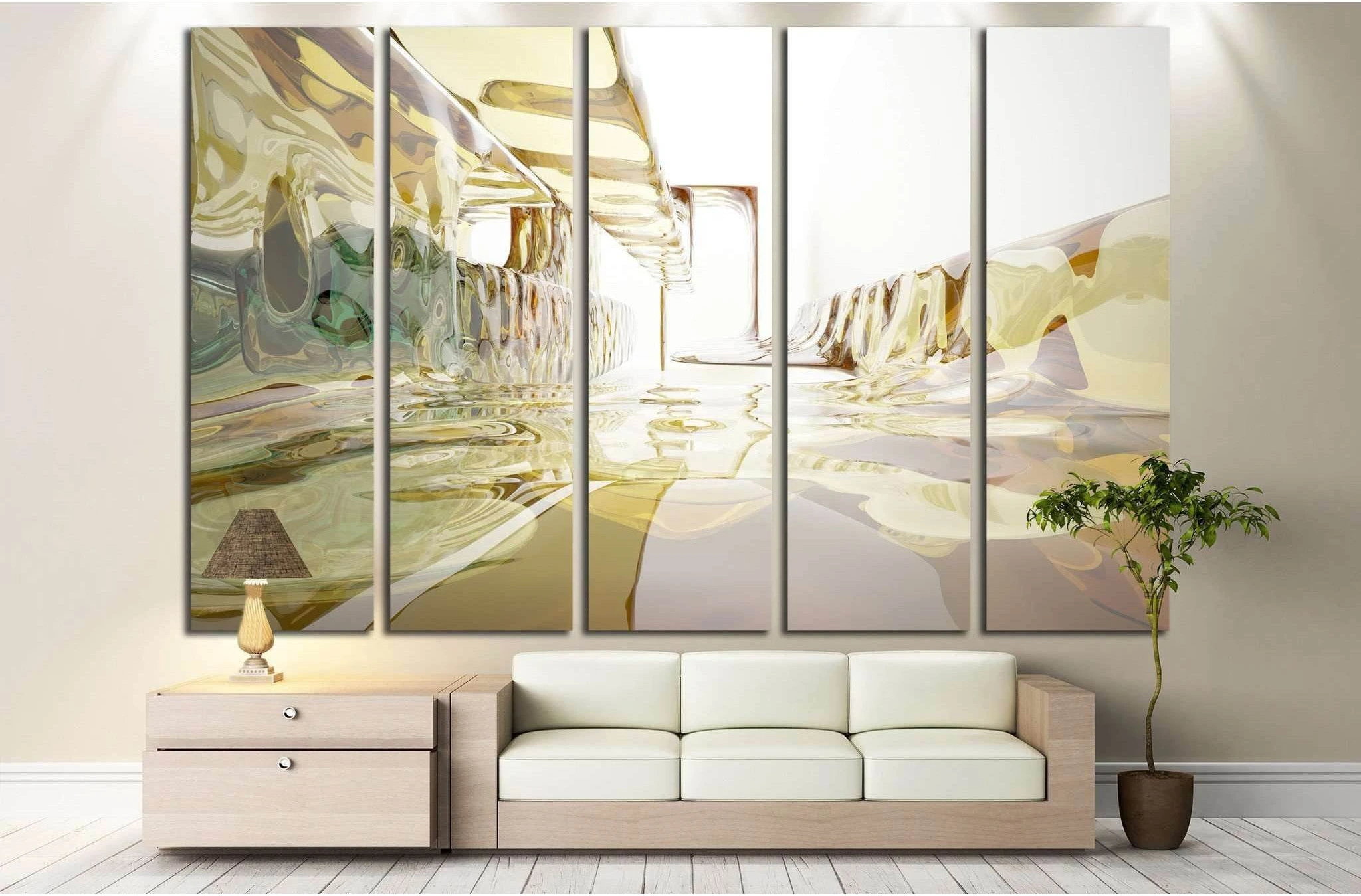 brawn, yellow and blue glass smoth wave objects №1609 Ready to Hang Canvas Print - Zellart Canvas Prints ALL_Products, s-1609