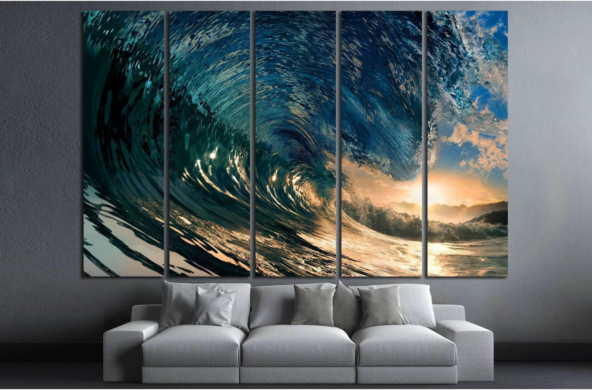 A large, dynamic, and high-contrast image of a breaking ocean wave., product view 2