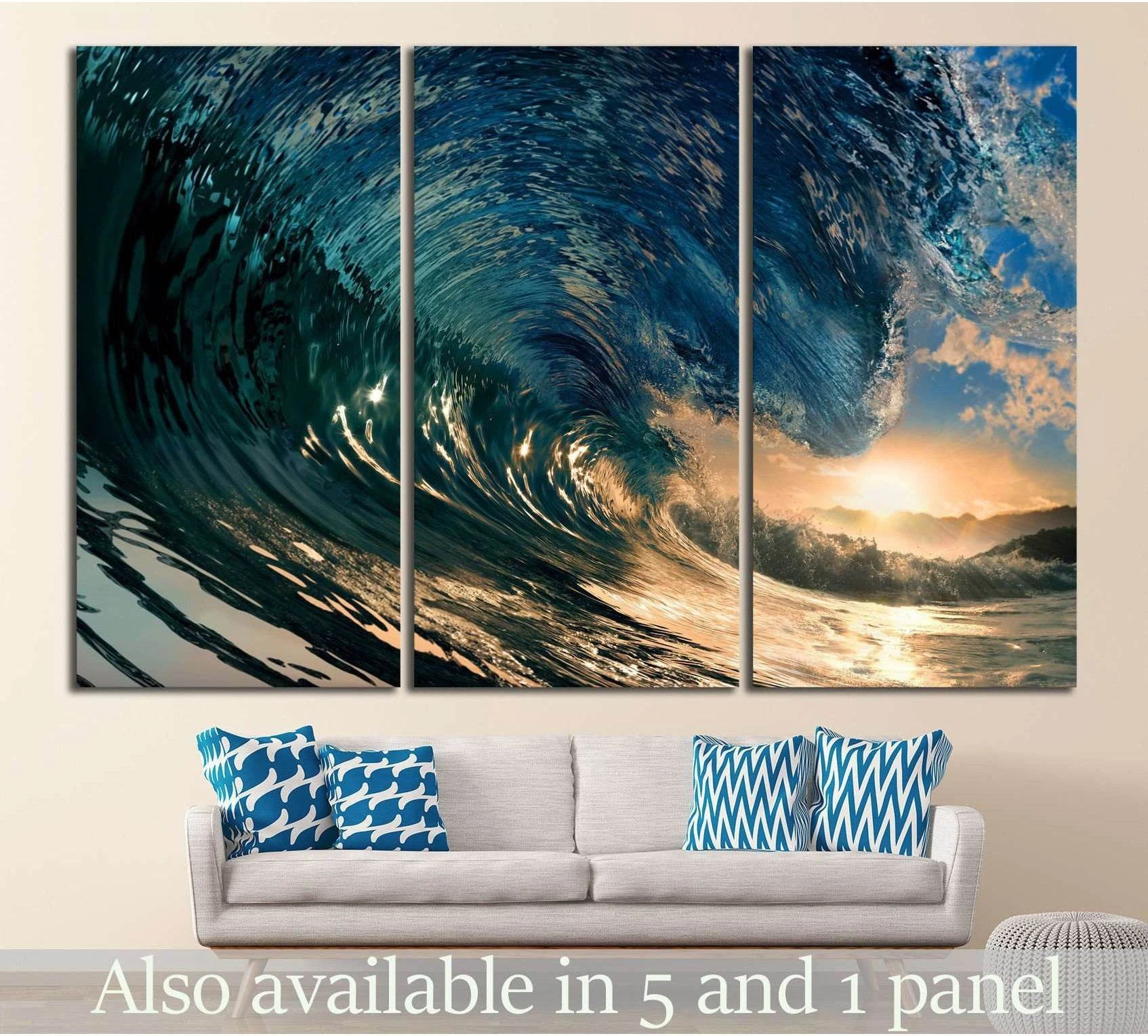 A large, dynamic, and high-contrast image of a breaking ocean wave.