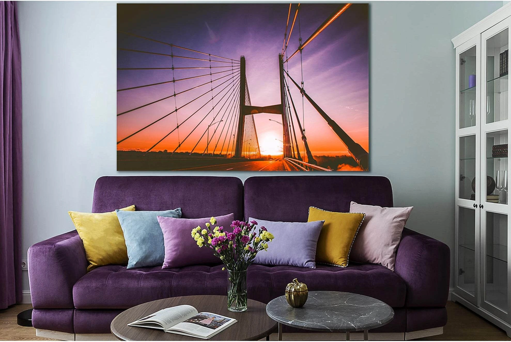Bridge At Sunset №SL1139 Ready to Hang Canvas Print - Zellart Canvas Prints 0new, ALL_Products, Bridges Wall Art