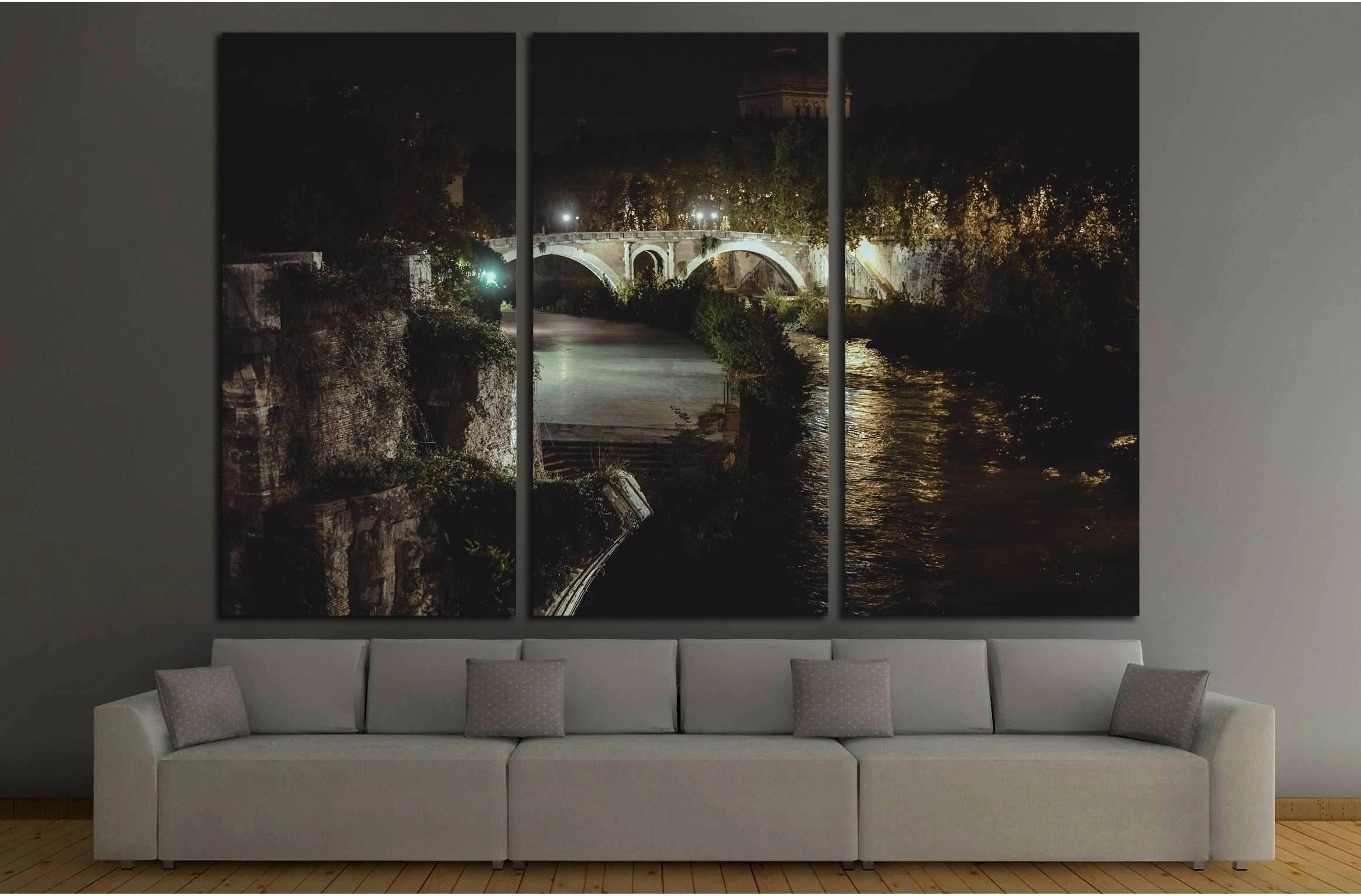 bridge in historical center of Rome, Italy from top of the hill at night circa №2966 Ready to Hang Canvas Print - Zellart Canvas Prints ALL_Products, s-2966
