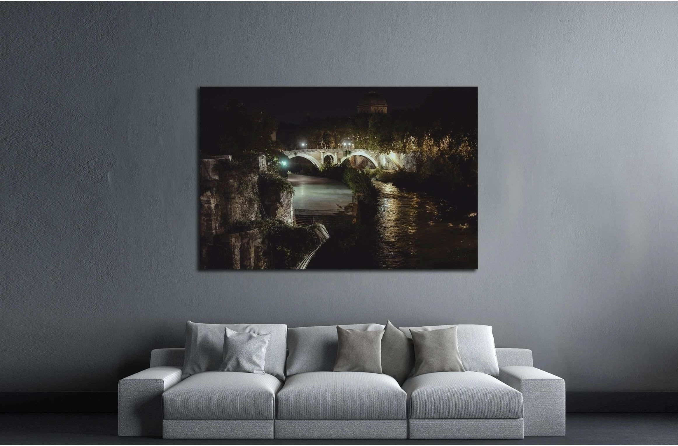 bridge in historical center of Rome, Italy from top of the hill at night circa №2966 Ready to Hang Canvas Print - Zellart Canvas Prints ALL_Products, s-2966