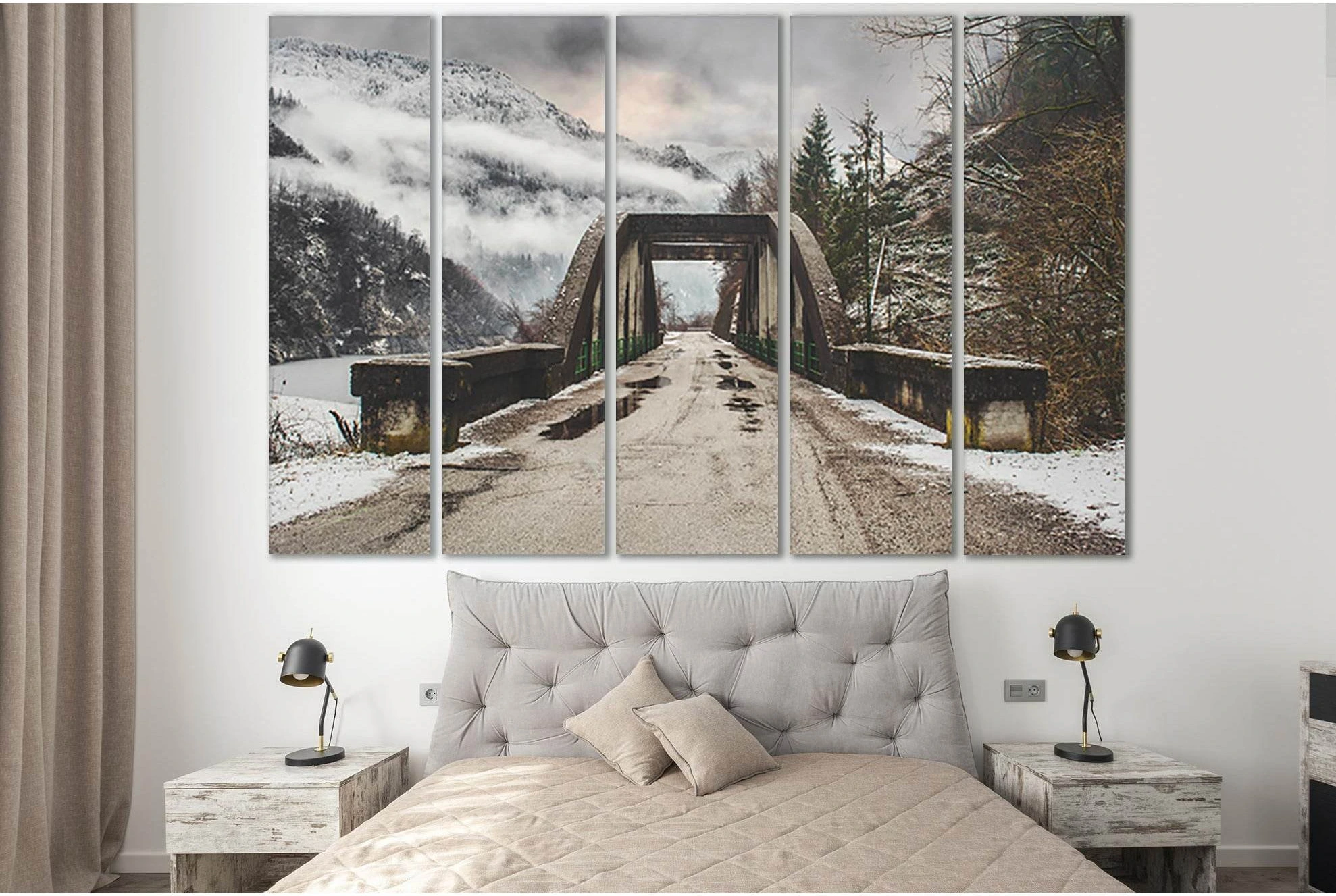 Bridge In The Mountains №SL1115 Ready to Hang Canvas Print - Zellart Canvas Prints 0new, ALL_Products, Bridges Wall Art