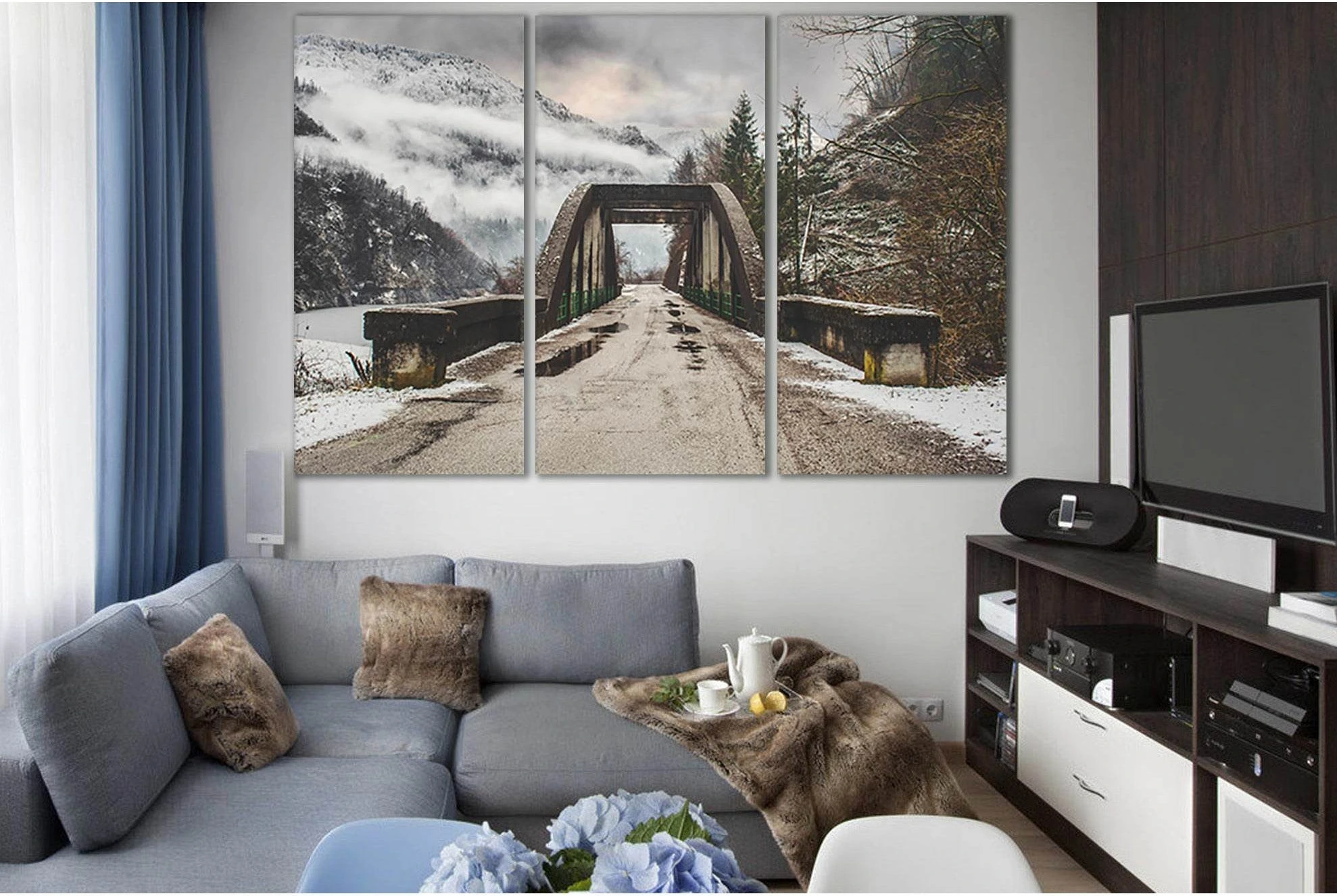 Bridge In The Mountains №SL1115 Ready to Hang Canvas Print - Zellart Canvas Prints 0new, ALL_Products, Bridges Wall Art