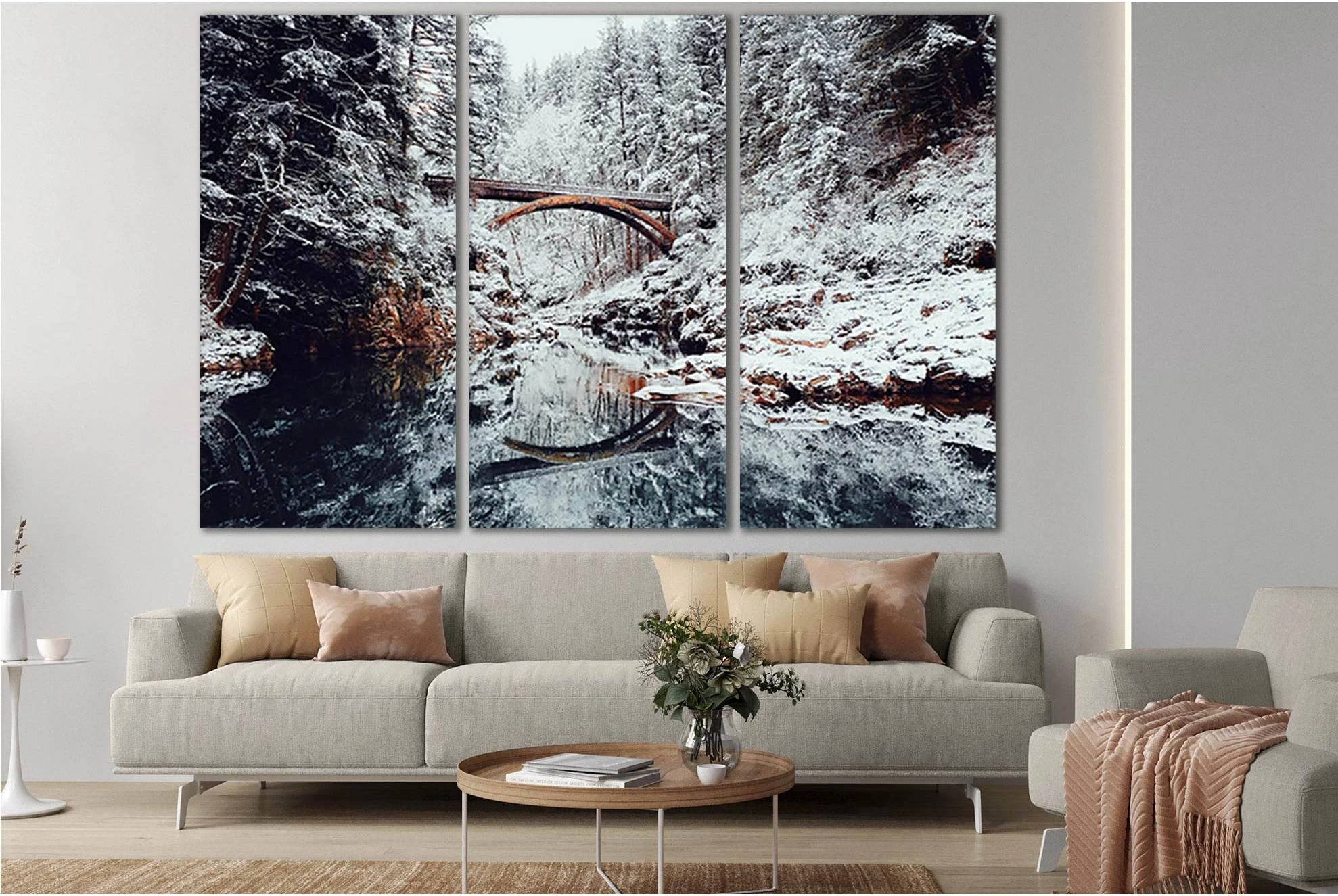 Bridge In Winter Mountains №SL1143 Ready to Hang Canvas Print - Zellart Canvas Prints 0new, ALL_Products, Bridges Wall Art