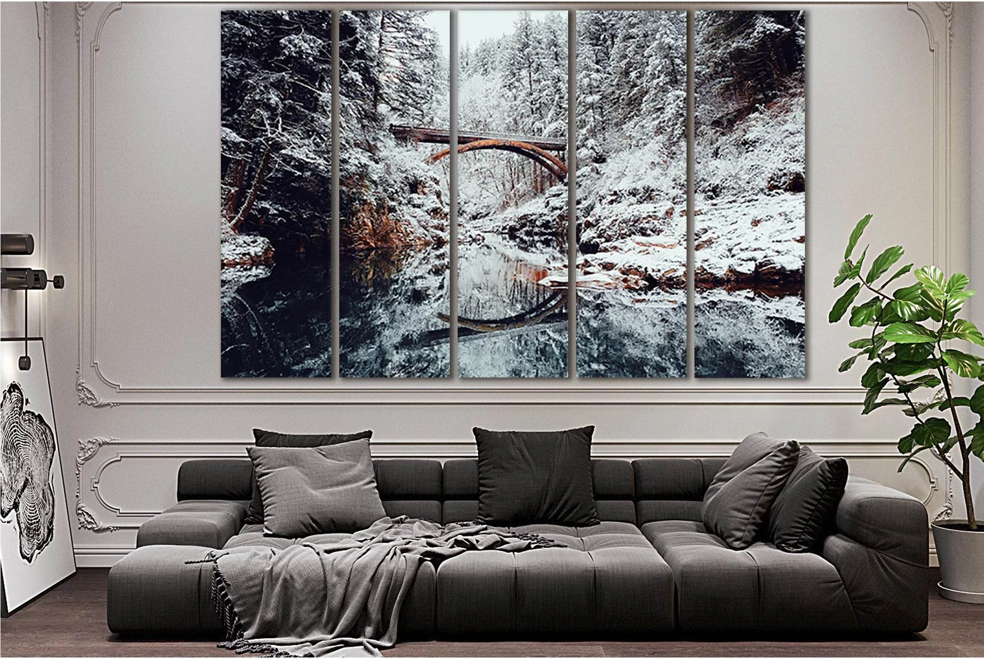 Bridge In Winter Mountains №SL1143 Ready to Hang Canvas Print - Zellart Canvas Prints 0new, ALL_Products, Bridges Wall Art