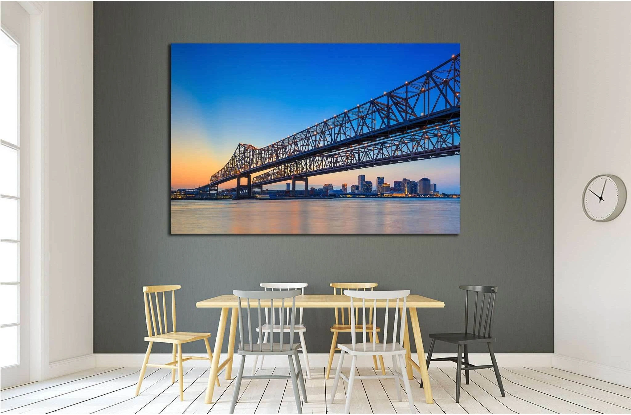 Bridge on the Mississippi river and downtown New Orleans Louisiana №1728 Ready to Hang Canvas Print - Zellart Canvas Prints ALL_Products, s-1728