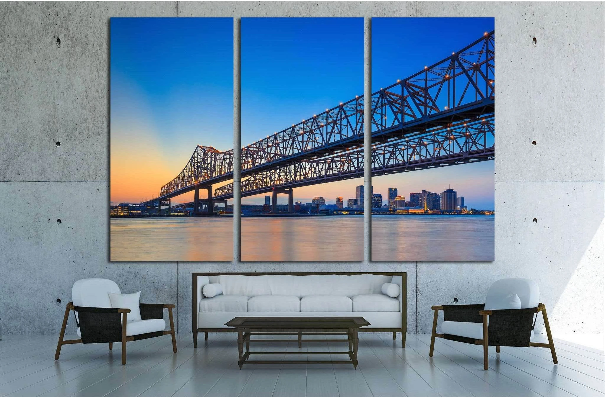 Bridge on the Mississippi river and downtown New Orleans Louisiana №1728 Ready to Hang Canvas Print - Zellart Canvas Prints ALL_Products, s-1728