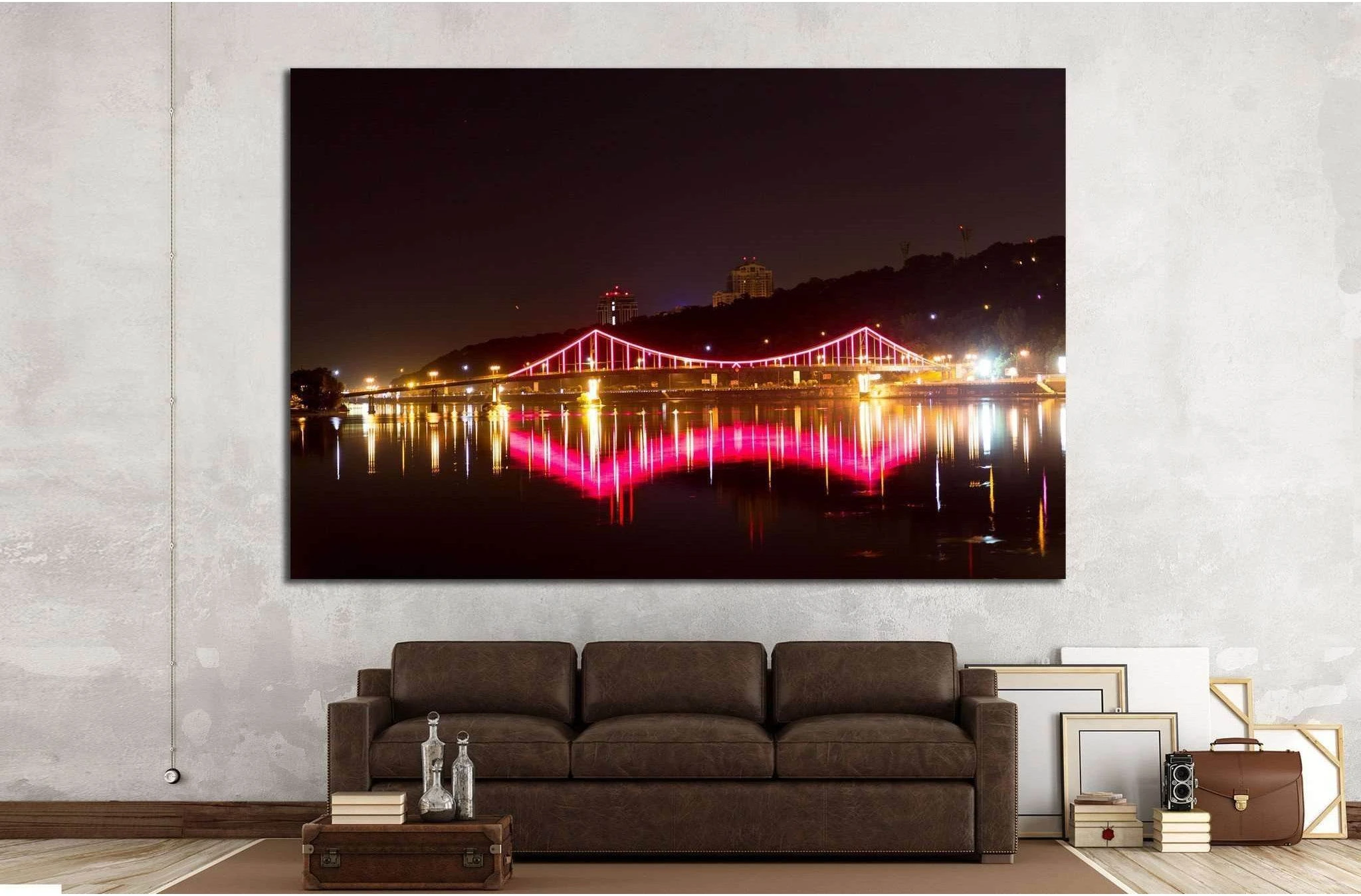Bright bridge over the river, Ukraine №814 Ready to Hang Canvas Print - Zellart Canvas Prints ALL_Products, s-814