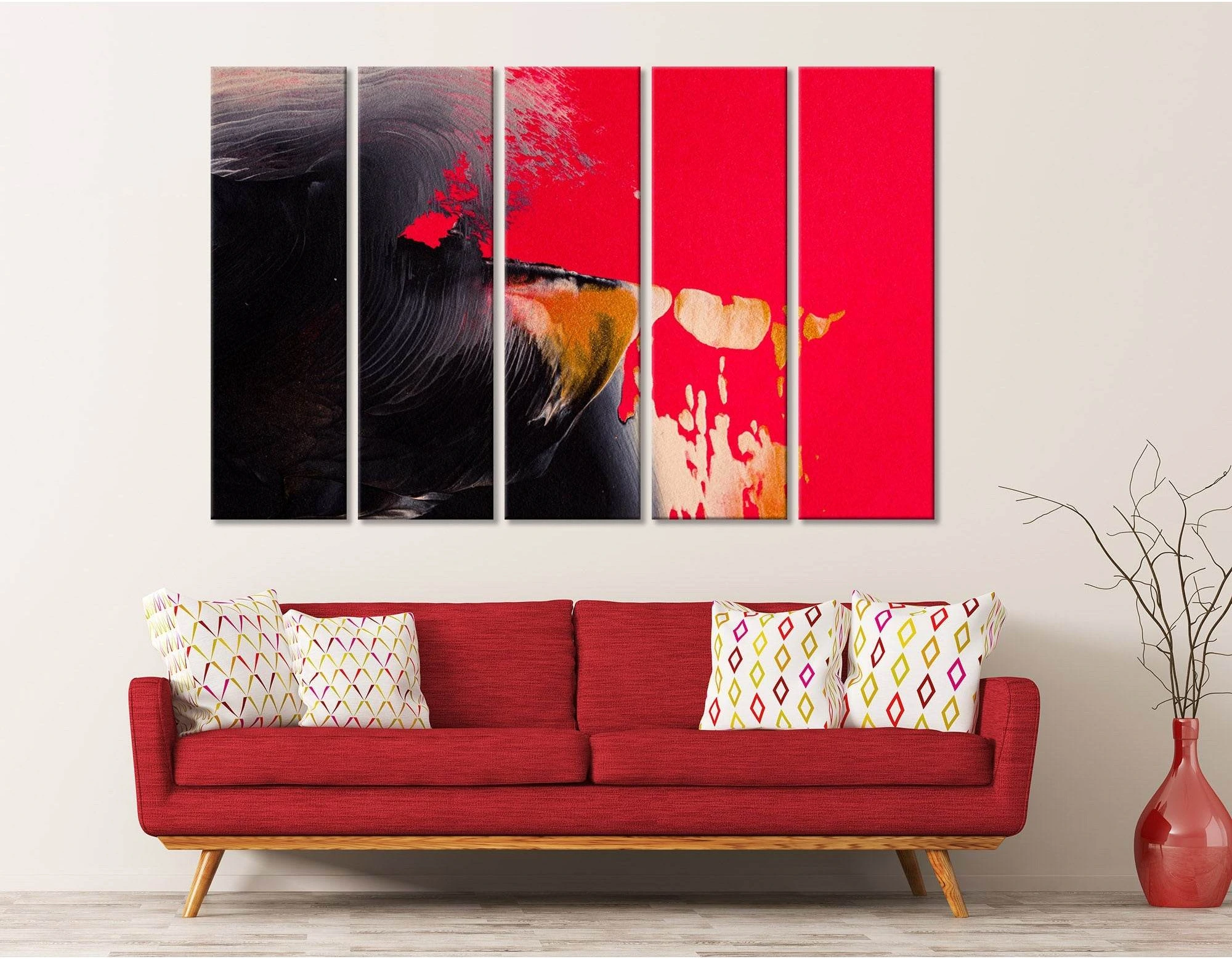 Bright Crimson And Black Fashionable Abstract №04407 Ready to Hang Canvas Print - Zellart Canvas Prints ALL_Products