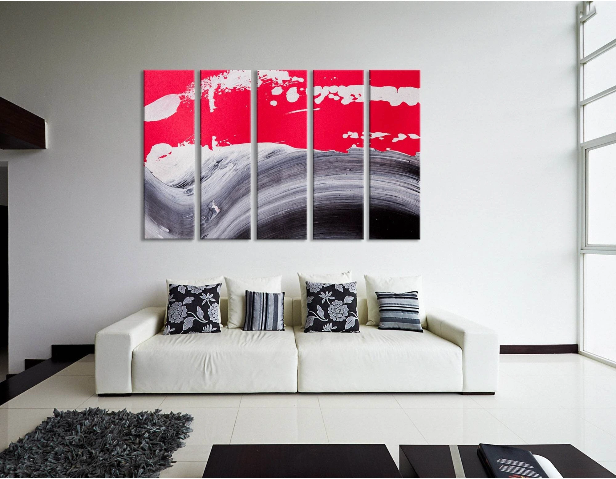 Bright Crimson And Gray Abstract №04124 Ready to Hang Canvas Print - Zellart Canvas Prints ALL_Products