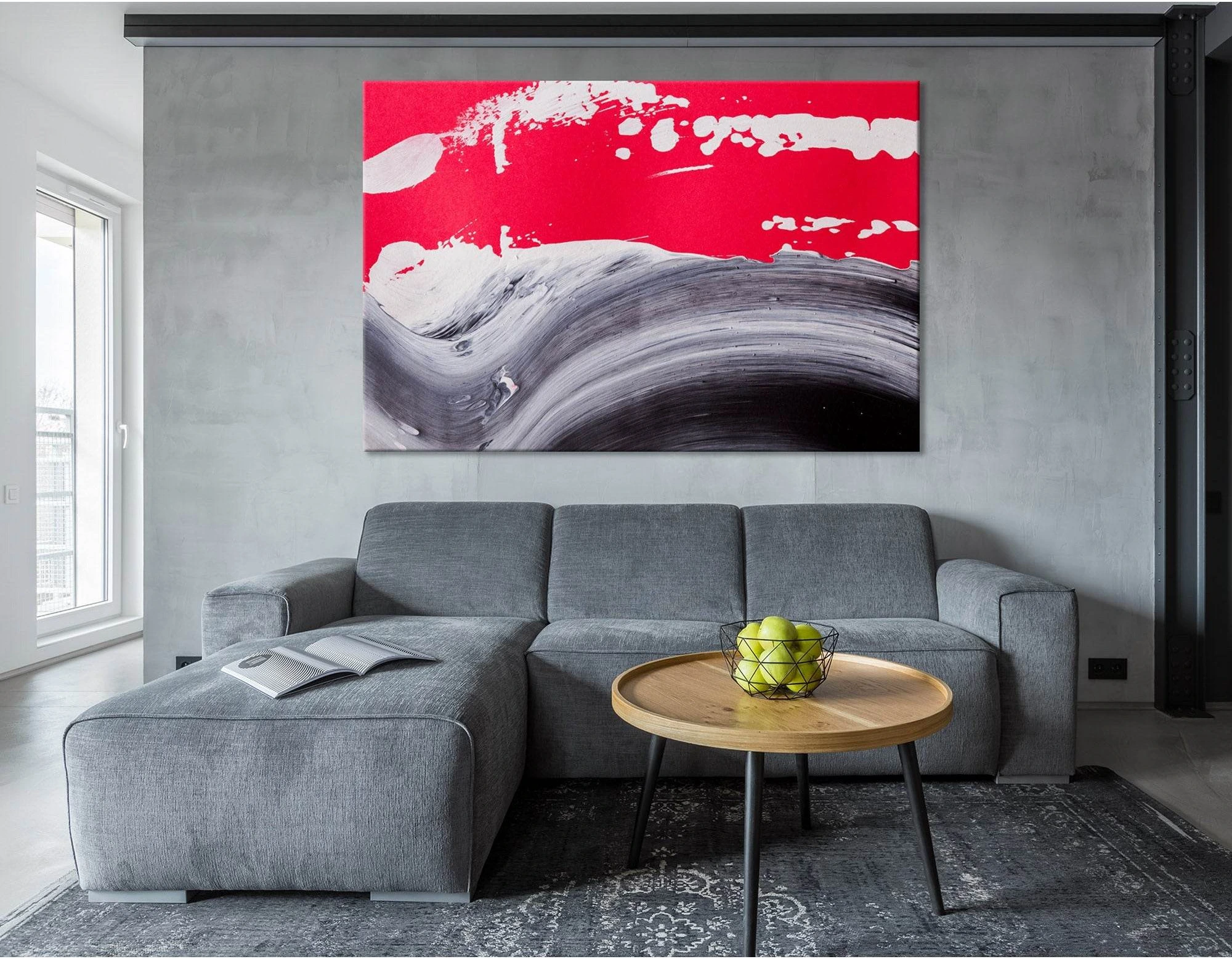Bright Crimson And Gray Abstract №04124 Ready to Hang Canvas Print - Zellart Canvas Prints ALL_Products