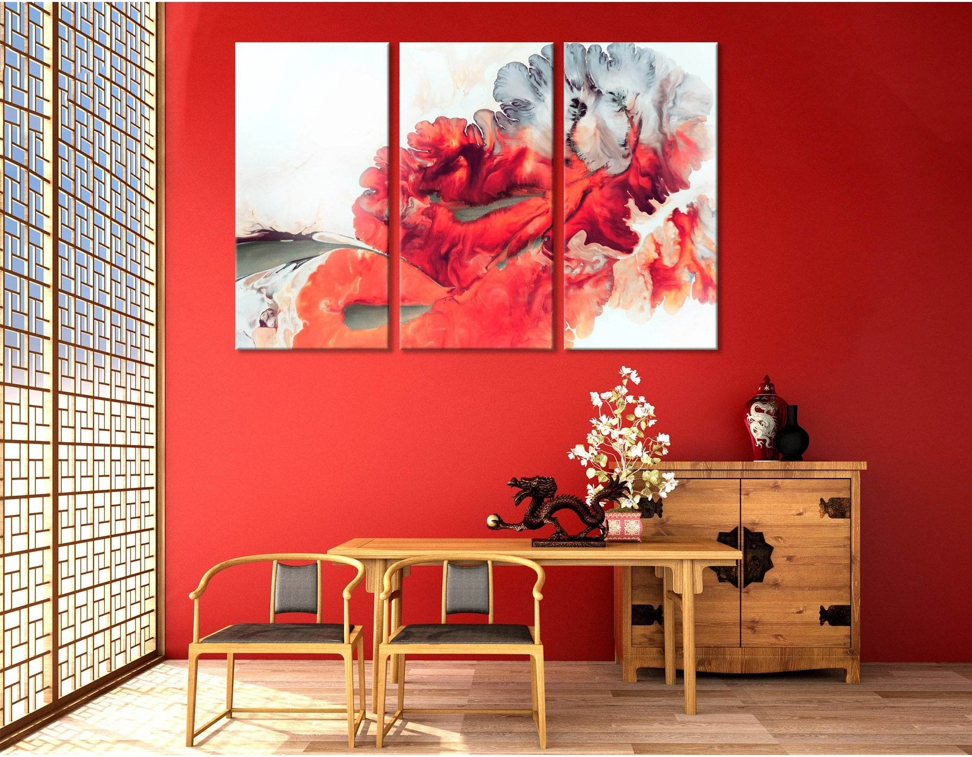 Bright Red Abstract №04385 Ready to Hang Canvas Print - Zellart Canvas Prints ALL_Products
