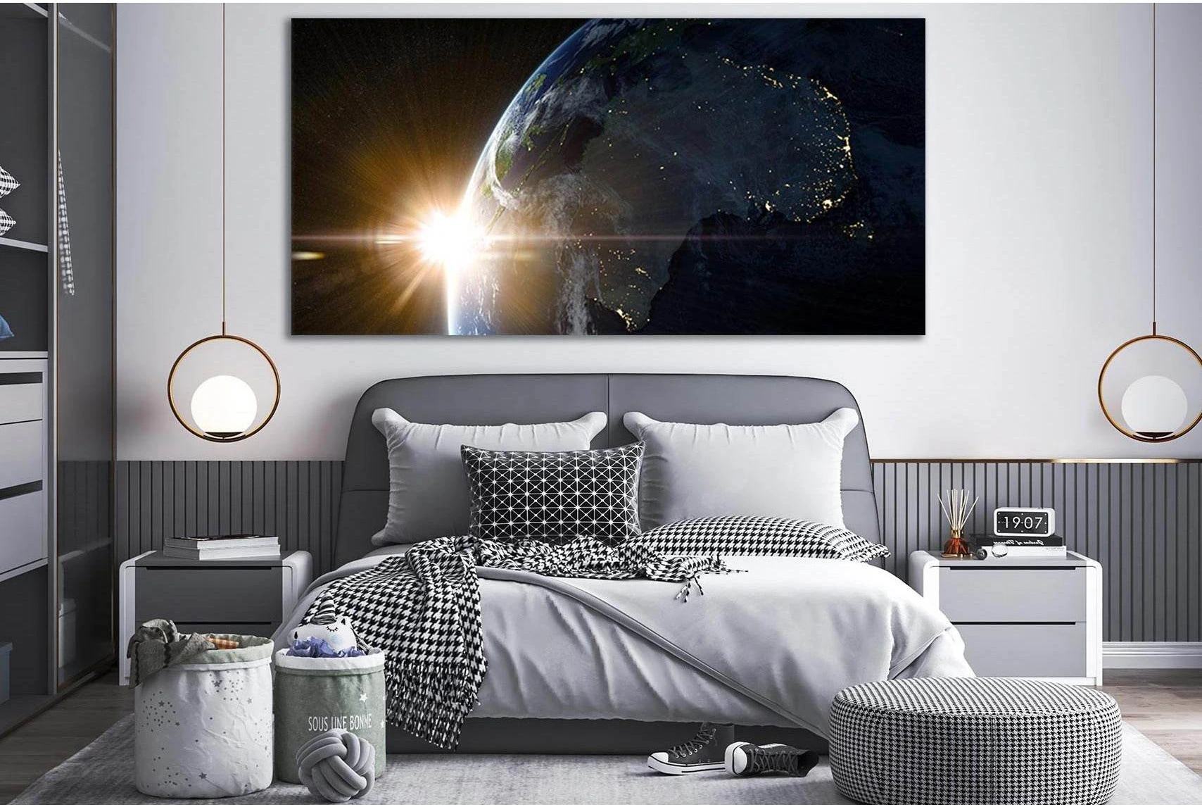 Bright Sunrise Over Planet Earth №SL438 Ready to Hang Canvas Print - Zellart Canvas Prints 0new, ALL_Products, Astronomy & Space Canvas Wall Art