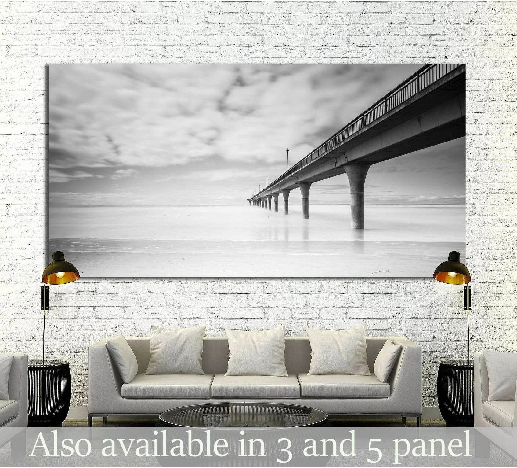 Black-and-White Pier Seascape Canvas Print, Calm Water selected as wide sofa-wall seascapes with large ocean canvas movement.