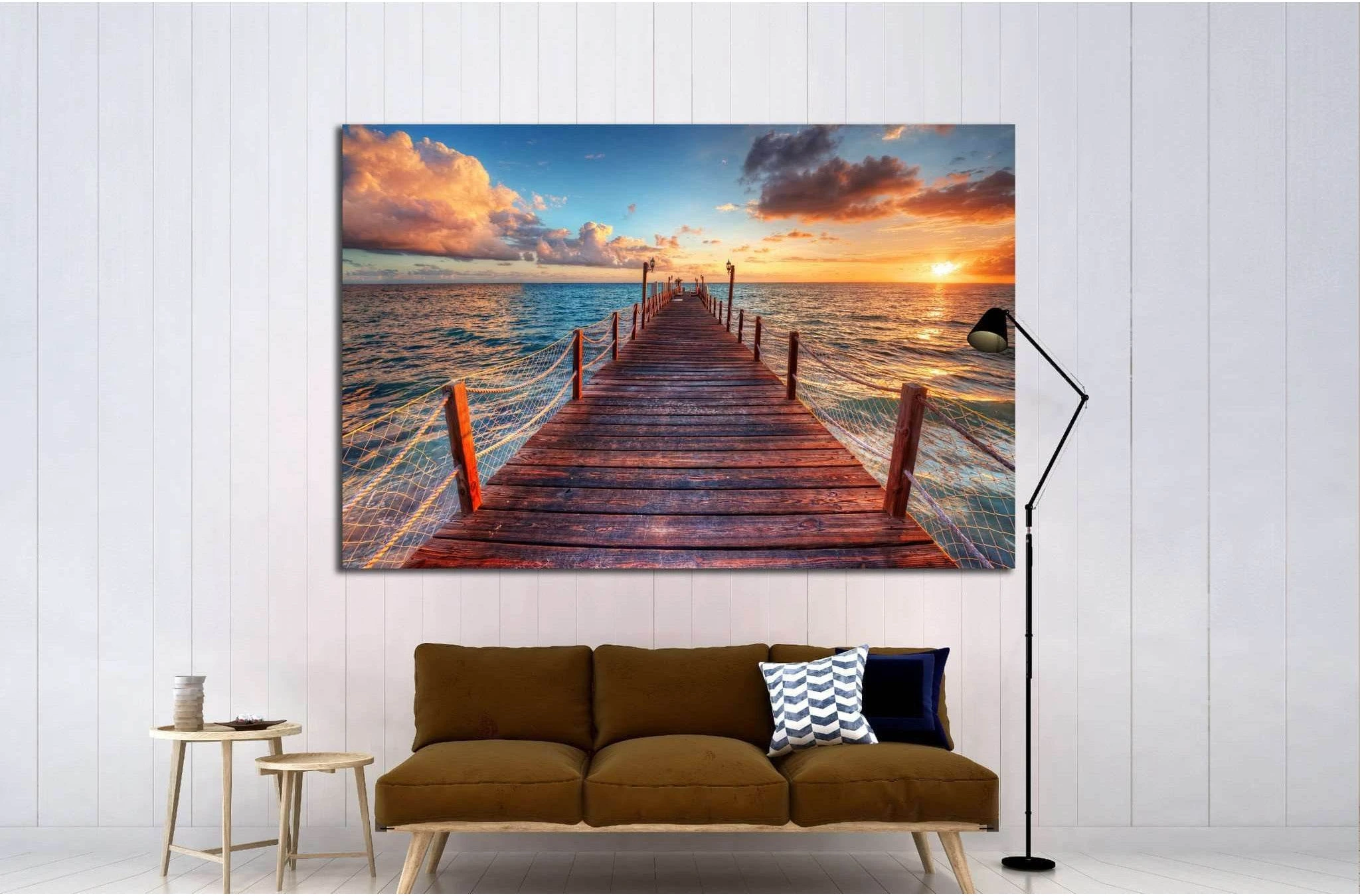 Brilliant sunrise on a sea pier with azure waters №1816 Ready to Hang Canvas Print - Zellart Canvas Prints ALL_Products, s-1816