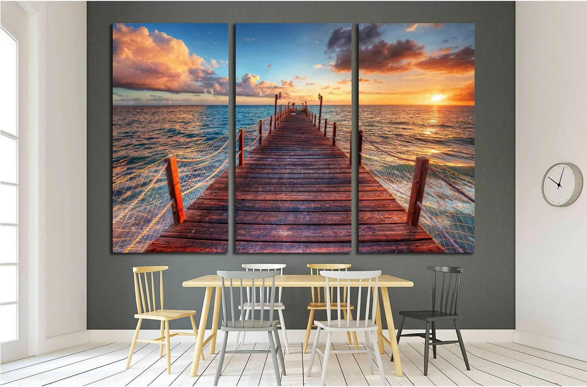 Brilliant sunrise on a sea pier with azure waters №1816 Ready to Hang Canvas Print - Zellart Canvas Prints ALL_Products, s-1816